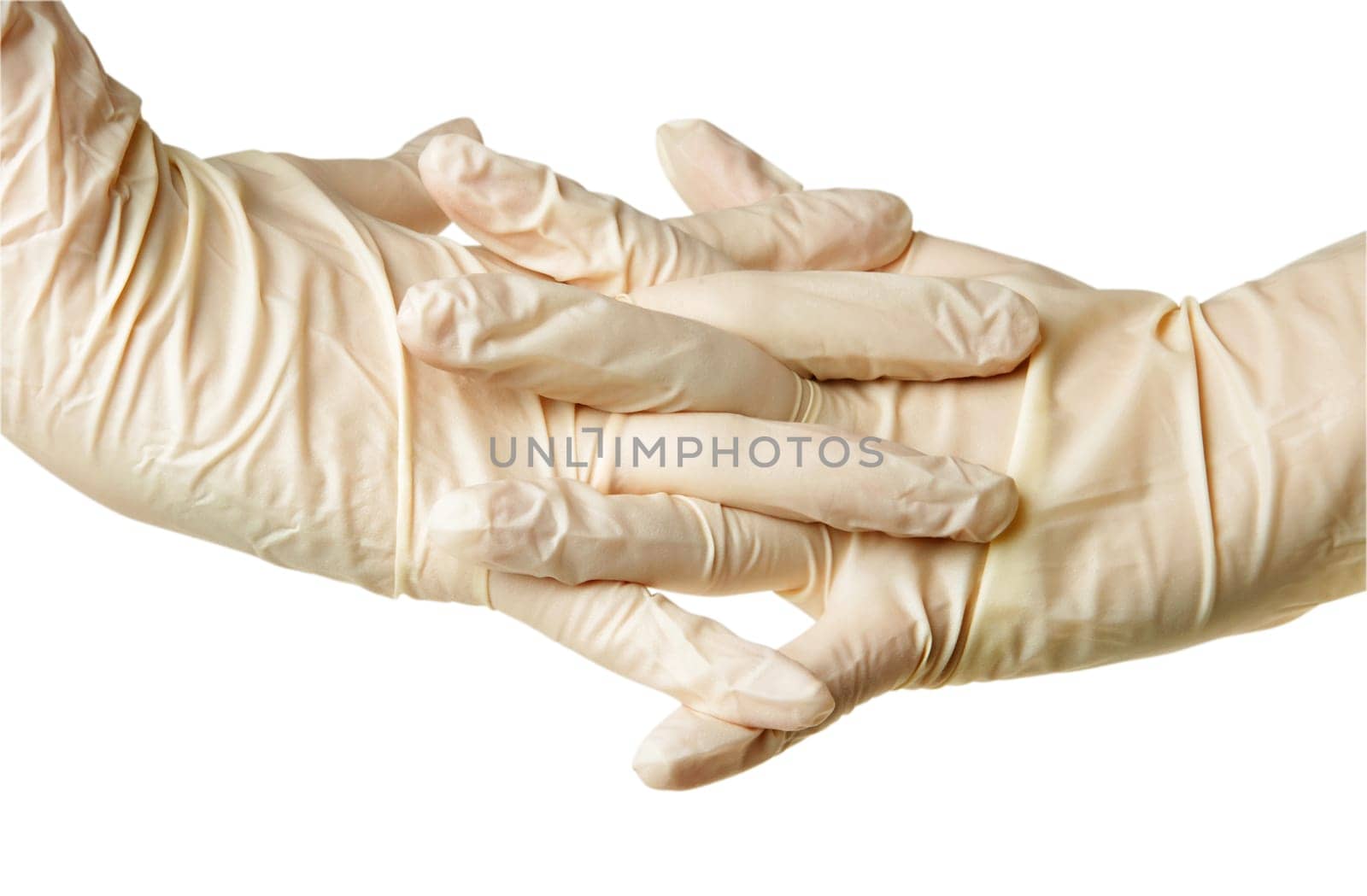 hand with medical gloves on white