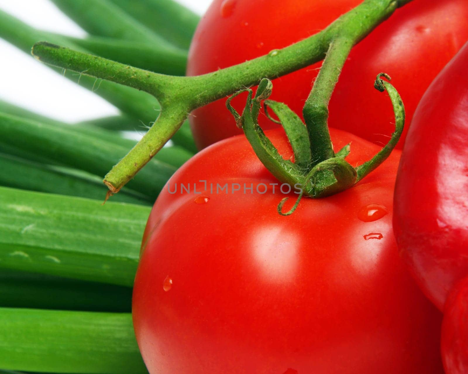 wet tomatoes and onion closeup