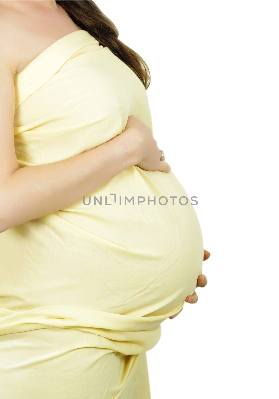 pregnant woman belly on white