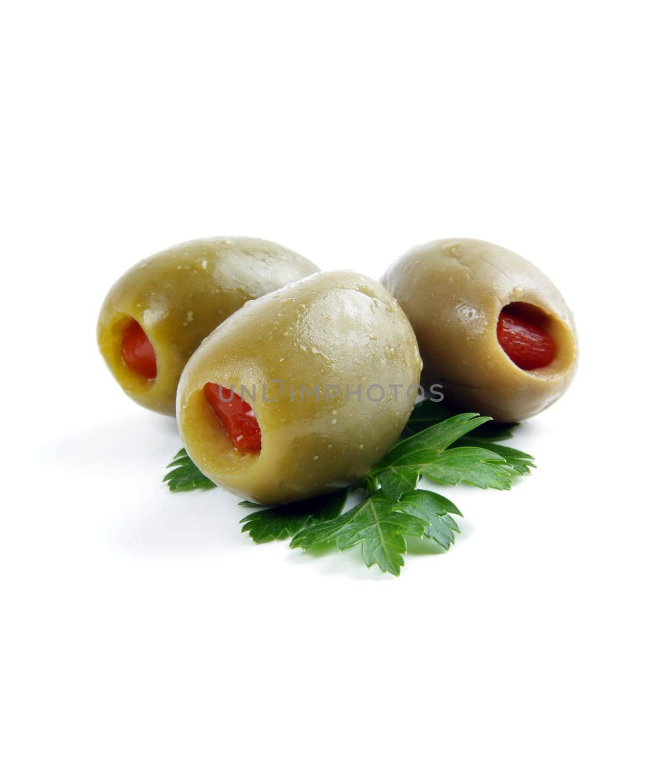 closeup of green stuffed olives