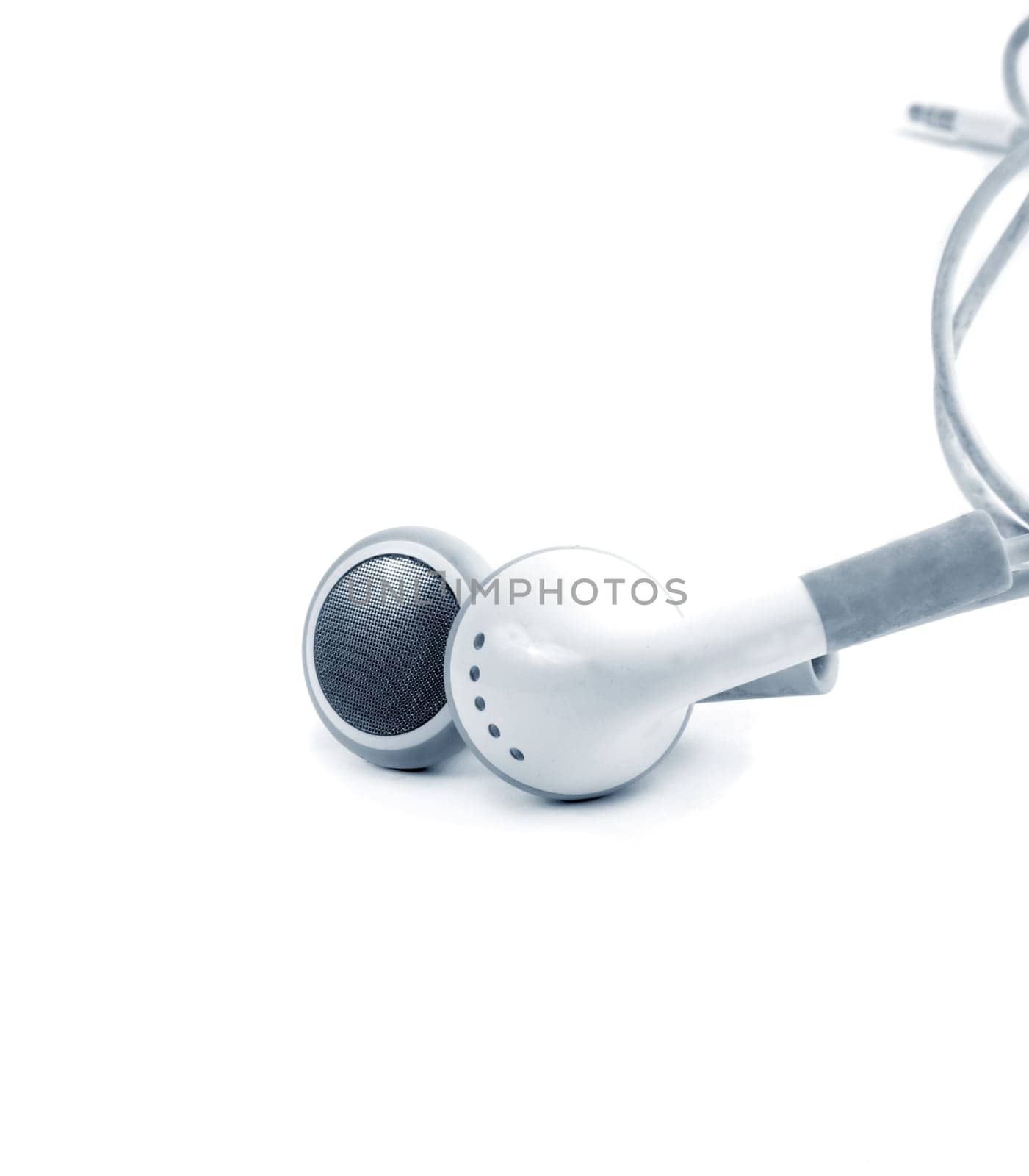 earphones on white background.blue tone