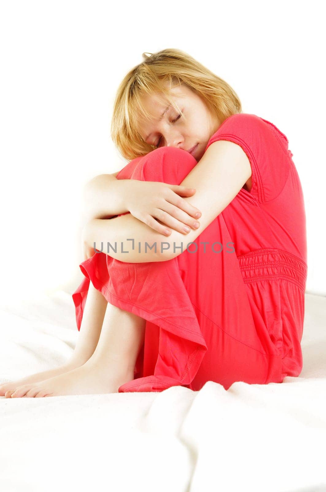 beautiful girl  sitting on bed