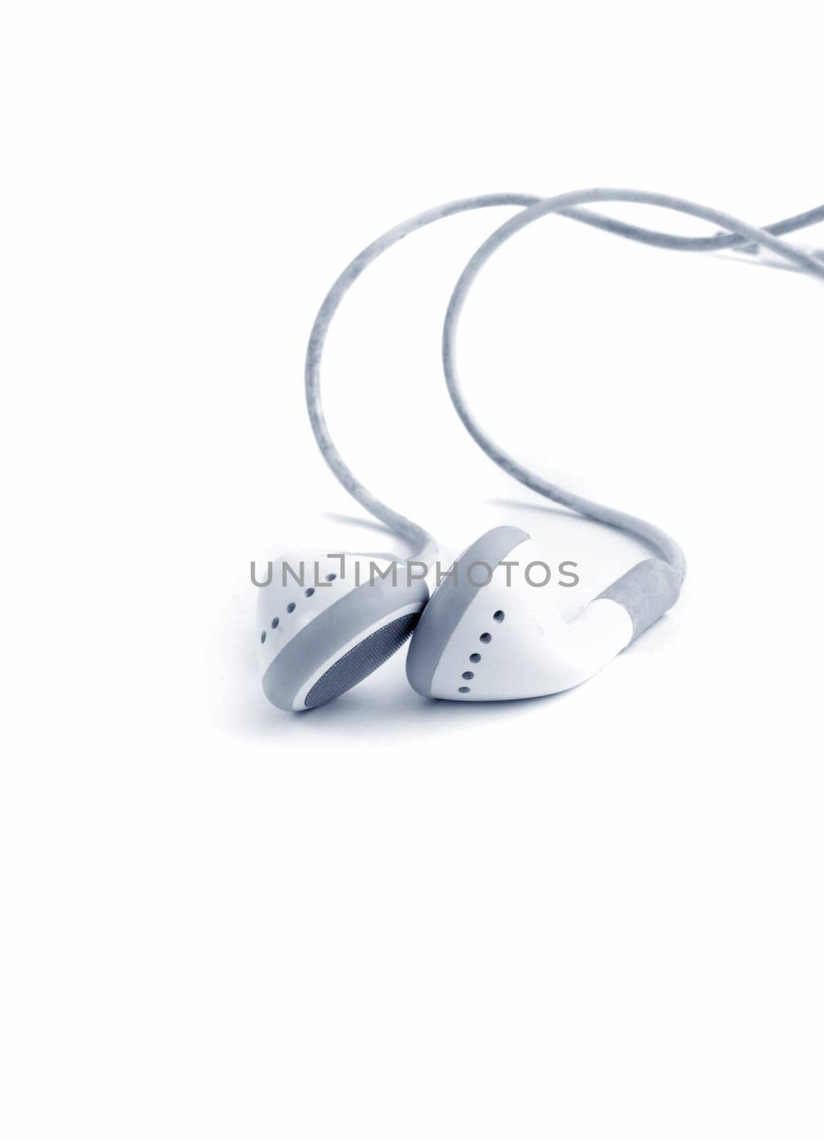 earphones on white background.blue tone