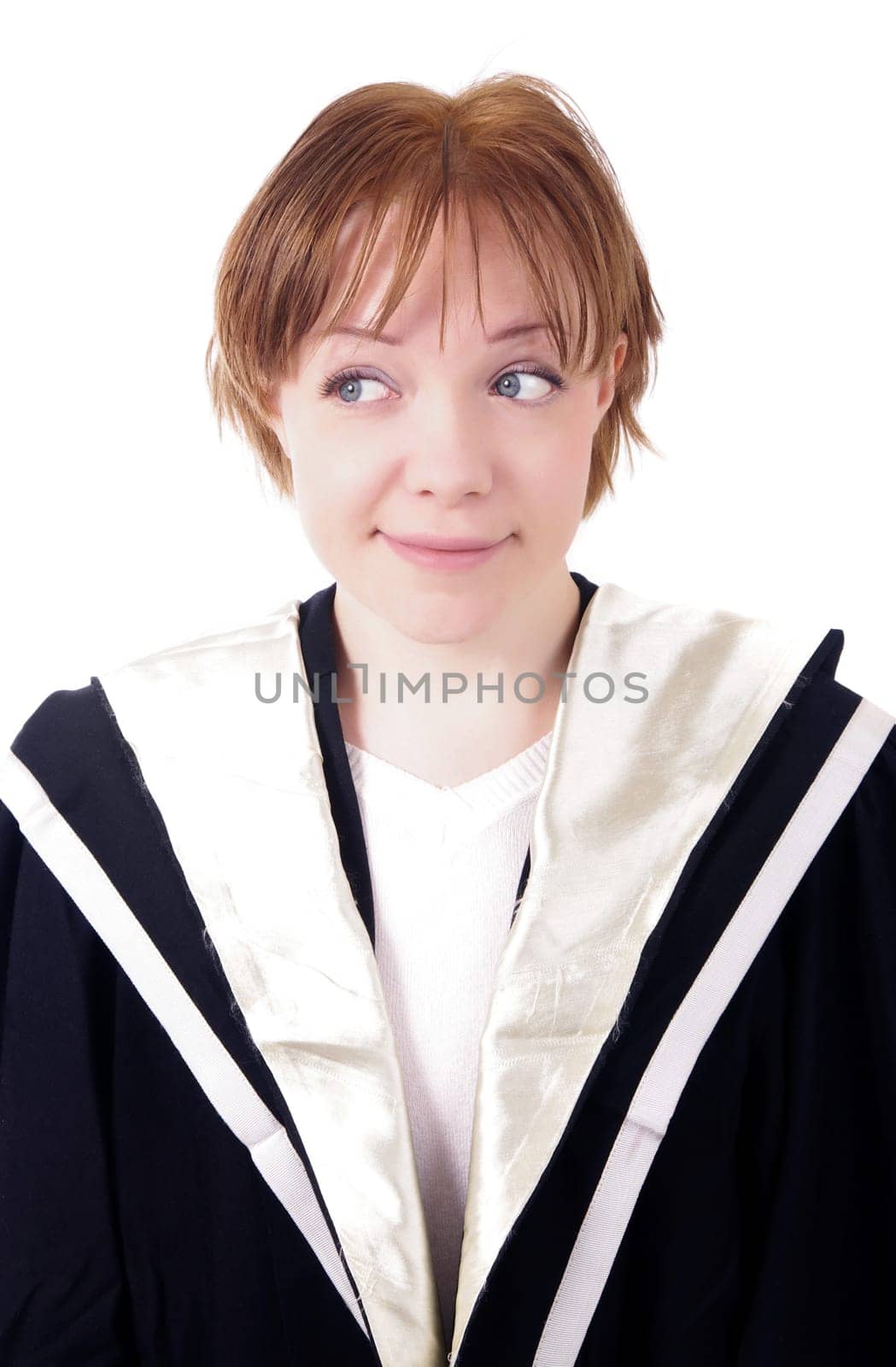 closeup of girl wearing graduation gown