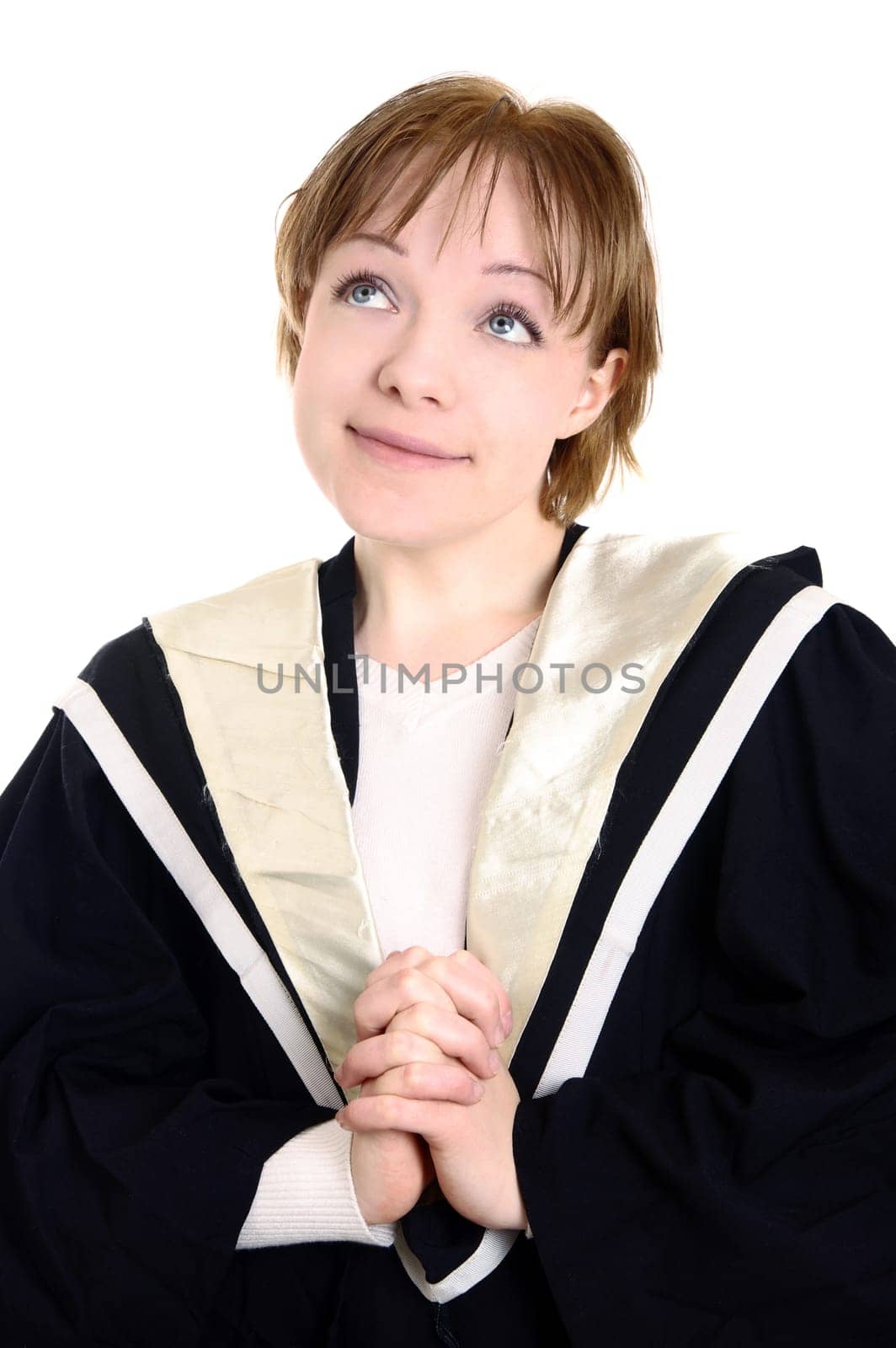 closeup of girl wearing graduation gown