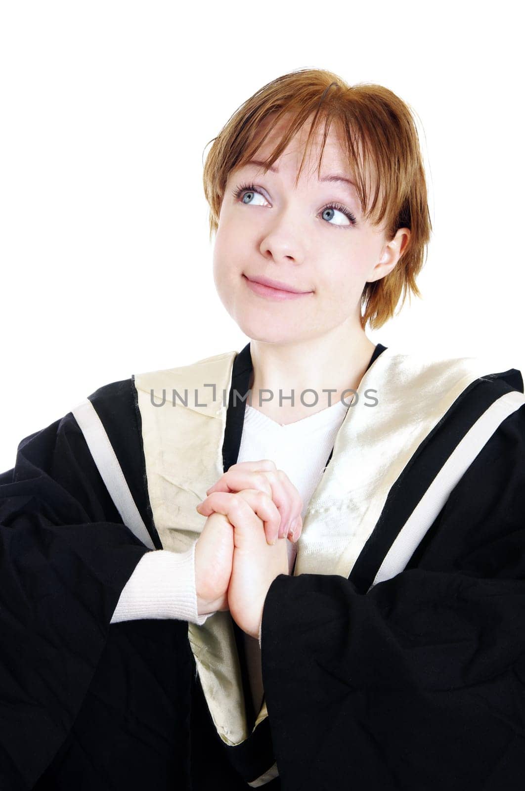 closeup of girl wearing graduation gown