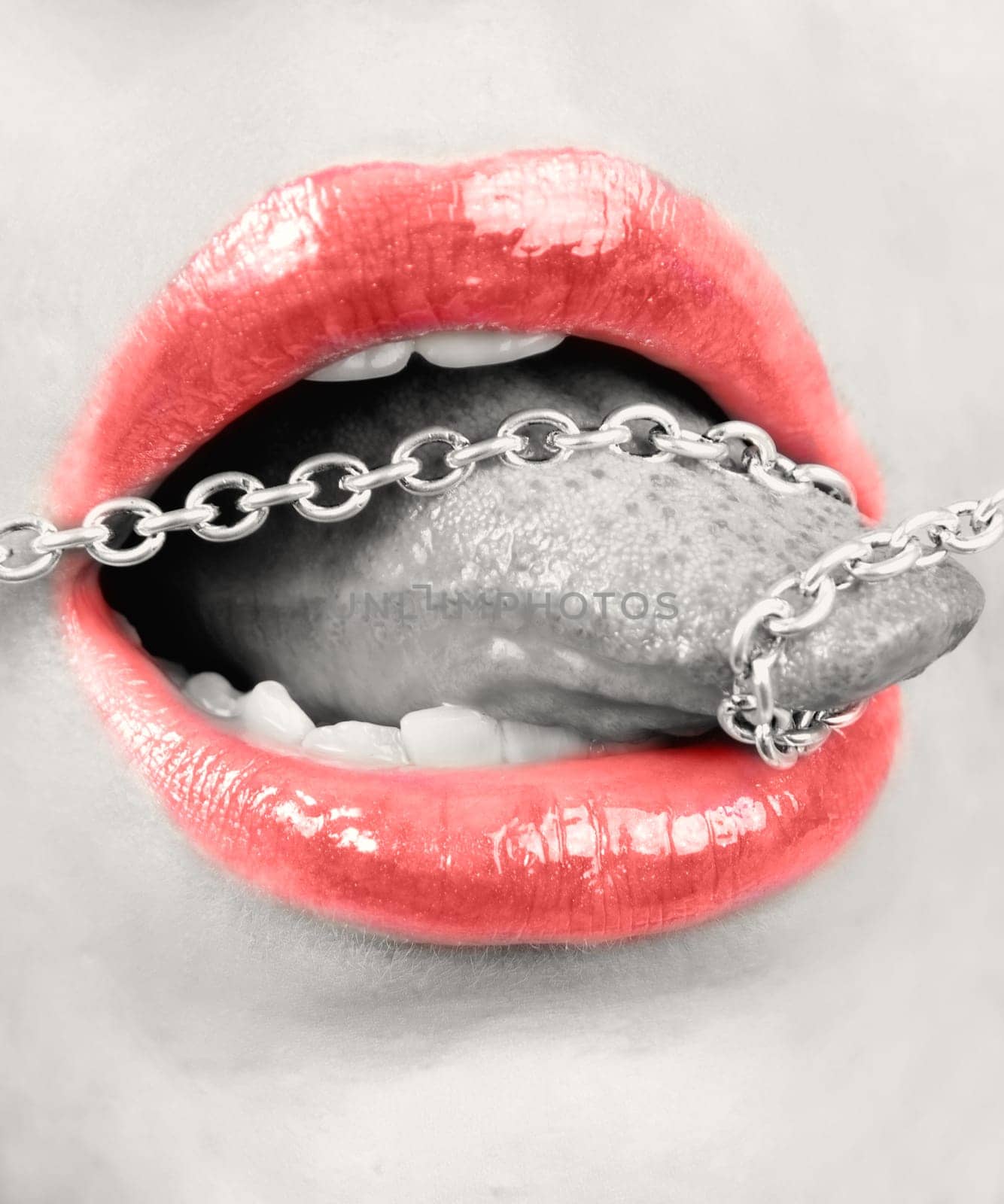 chain on tongue.silence concept. selective color