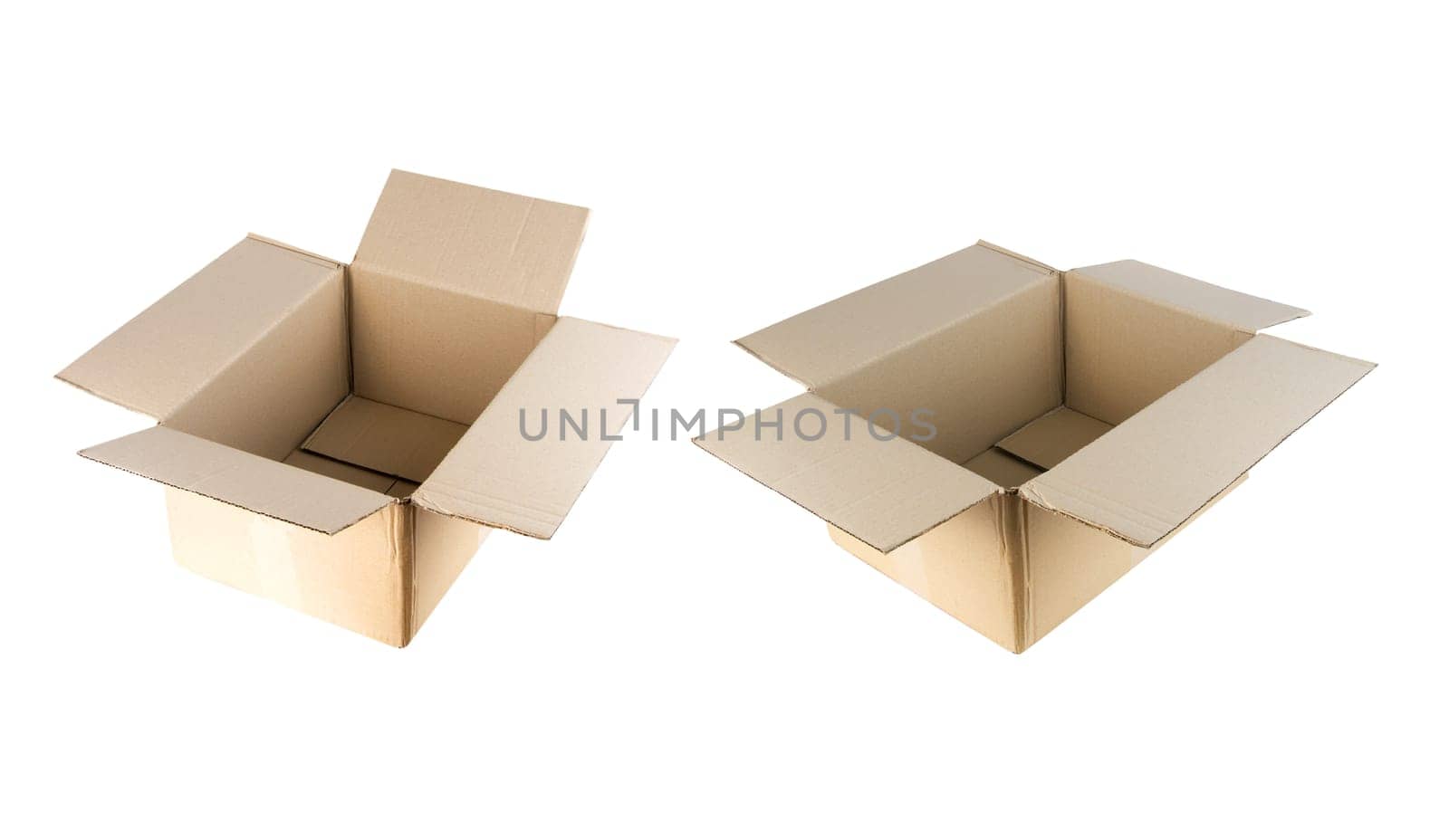 closeup of carton boxes over white