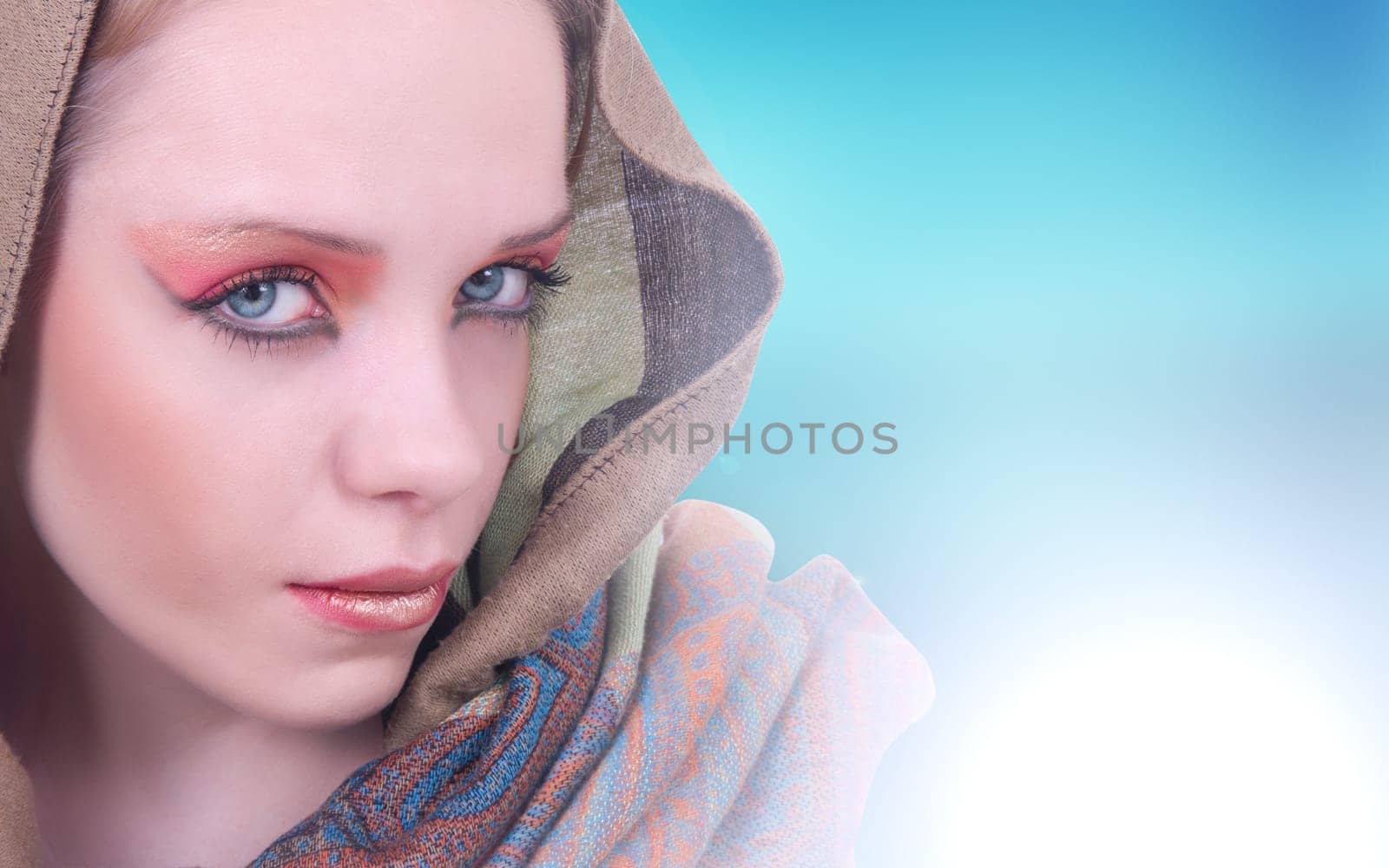 beautiful woman portrait on colorful background
