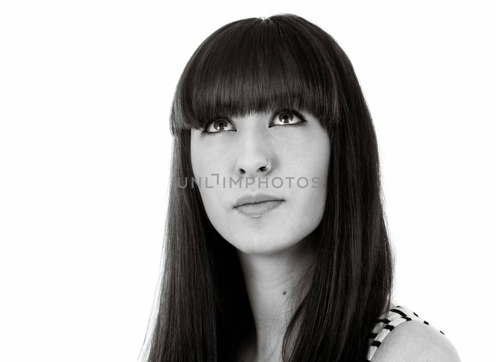 portrait of beautiful girl on white