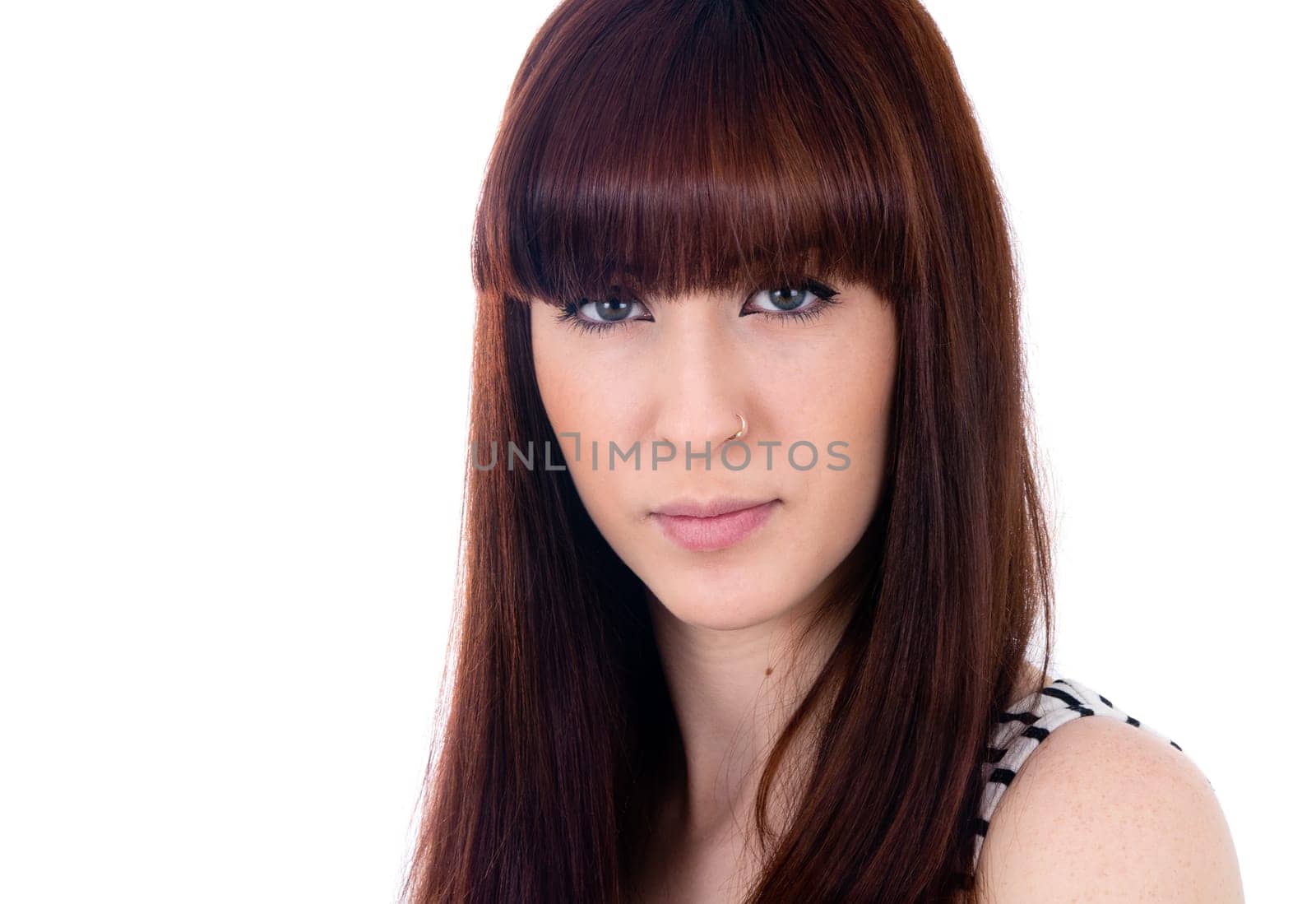 portrait of beautiful girl on white
