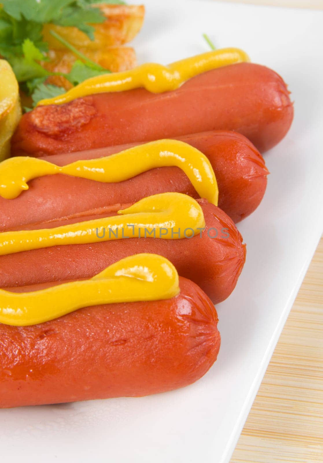 delicious sausages closeup on the plate
