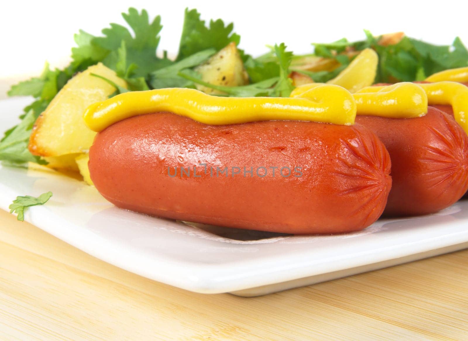 delicious sausages closeup on the plate