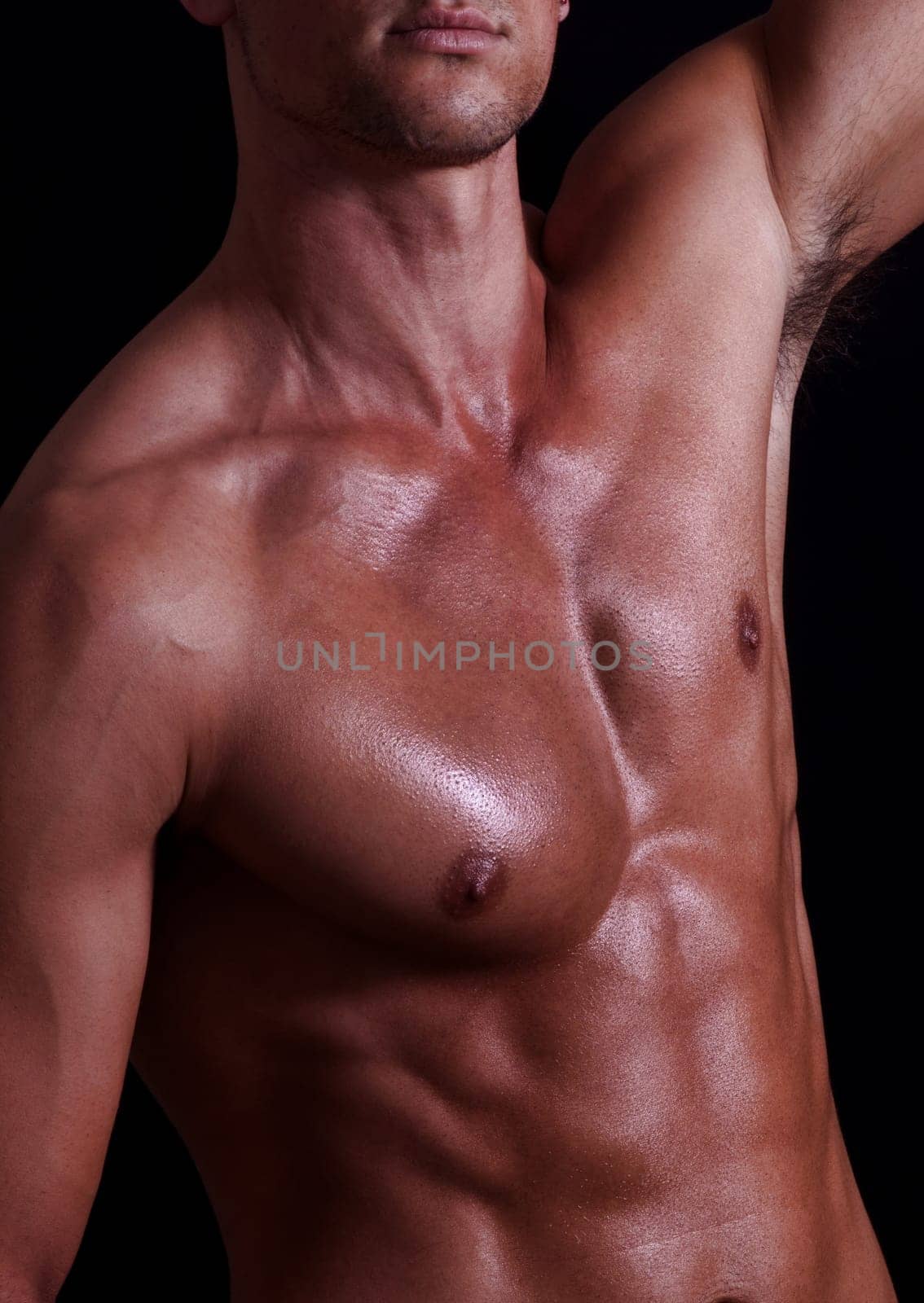 shape of sporty male body on dark