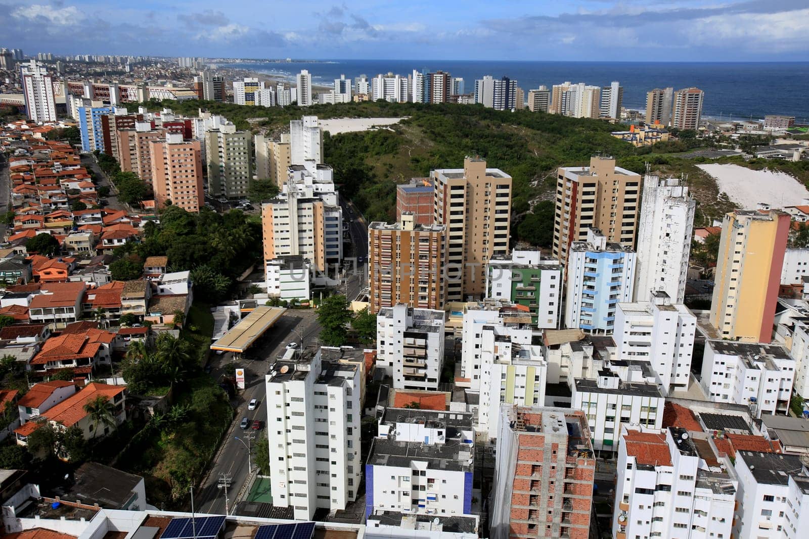 salvador, bahia / brazil - august 29, 2016: aerial view of the house and residential buildings in the Stiep neighborhood in the city of Salvador.