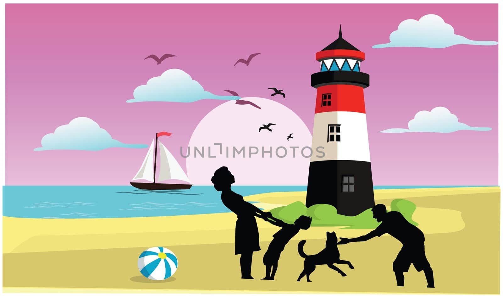 family at beach enjoying the fun