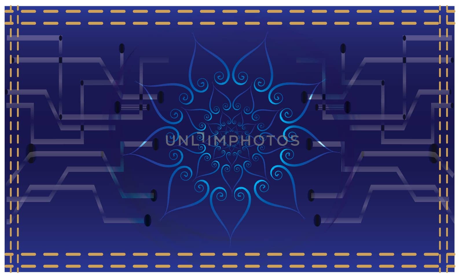 abstract design on electronic circuit with gold borders