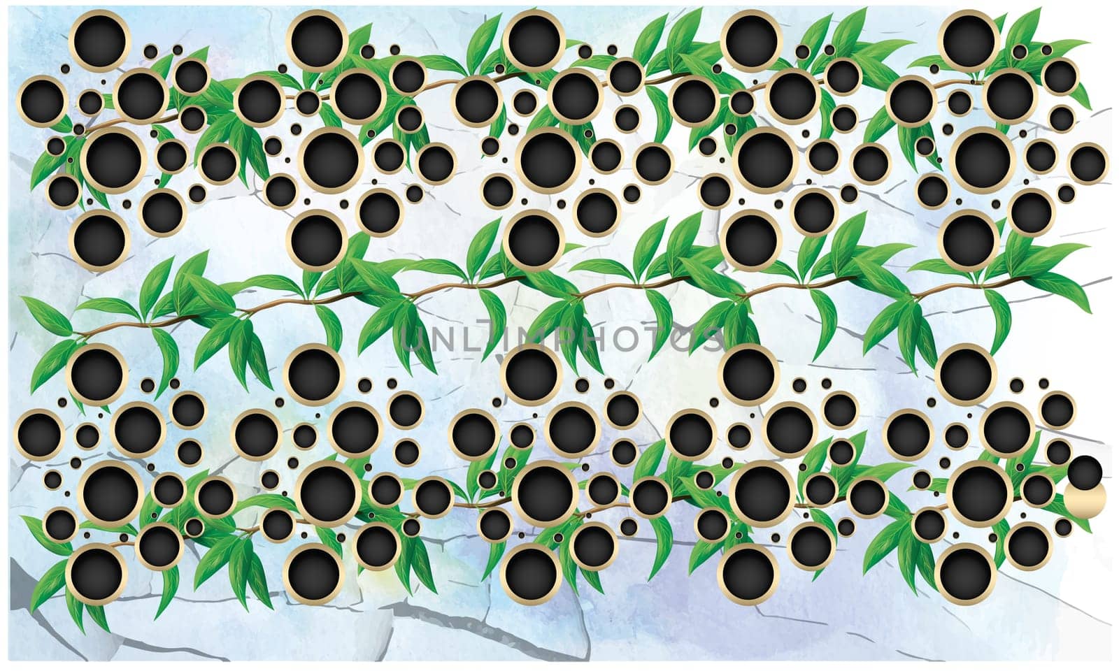 Tree leaves are on grunge background with black holes