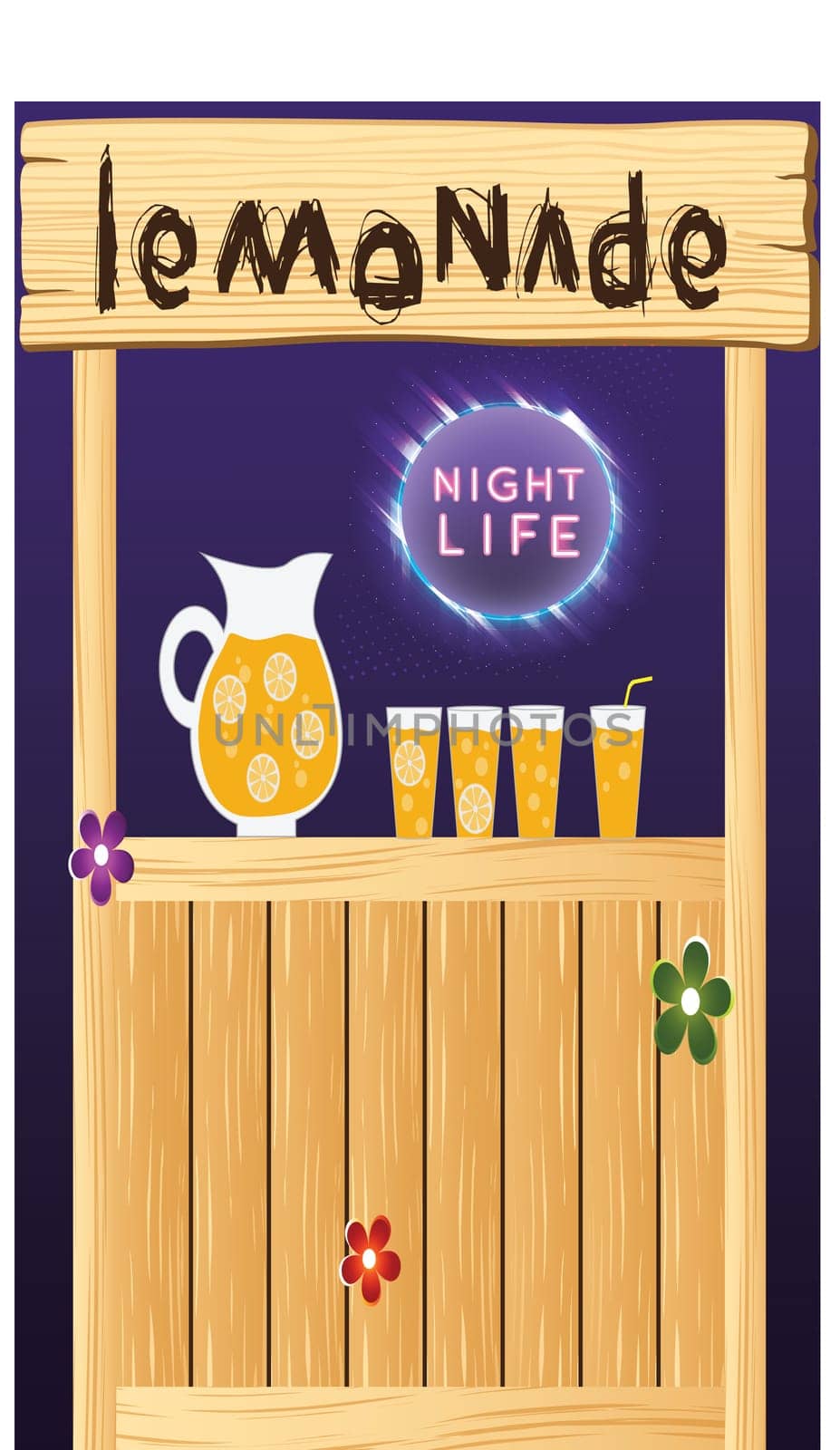 Wooden bar in night life with drinks