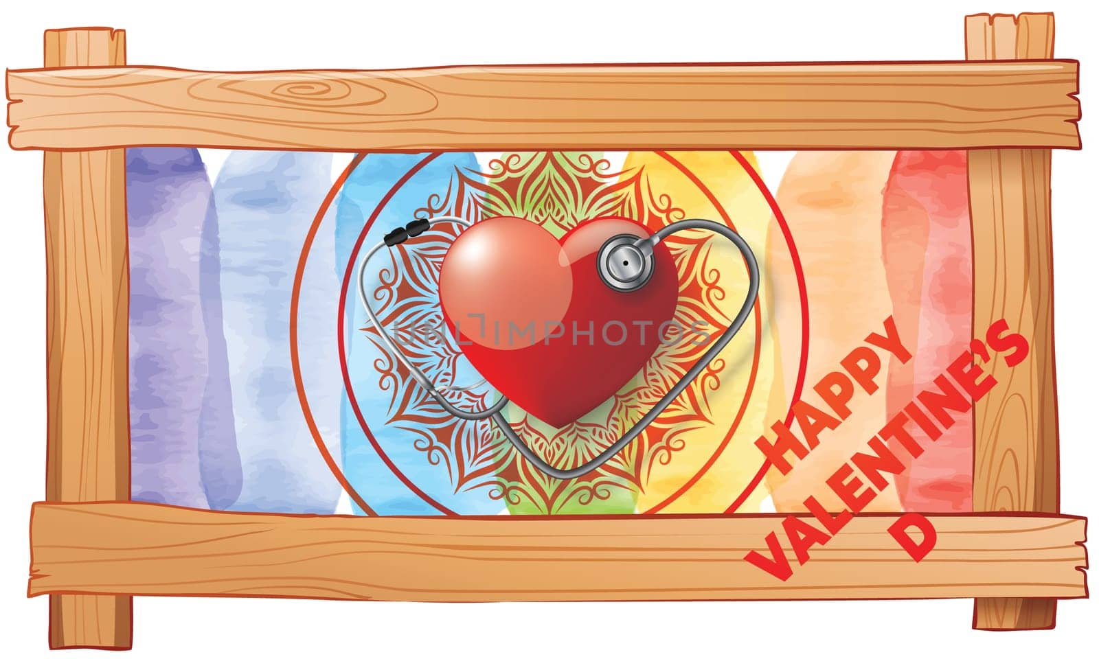 Wooden frame with love and heart on Valentine's Day