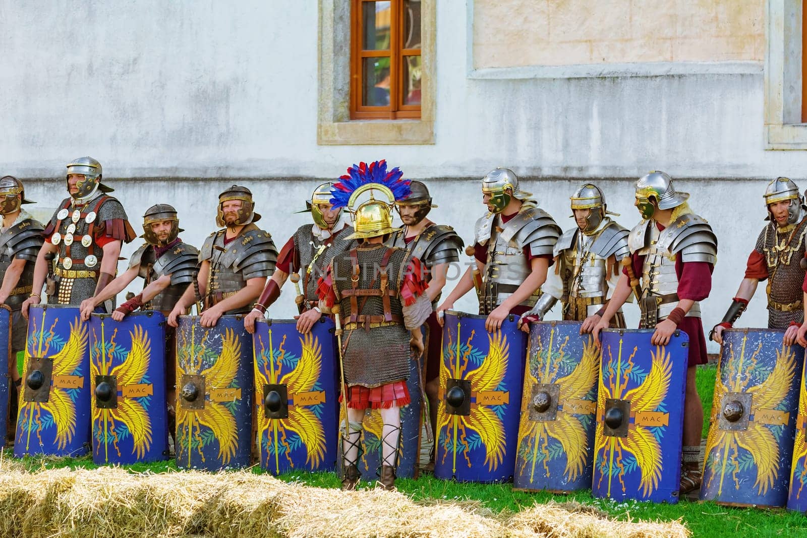 Alba Iulia, Romania - May 04, 2019: Legionnaires of Legio V Macedonica during the Festival Roman Apulum "Revolta""."