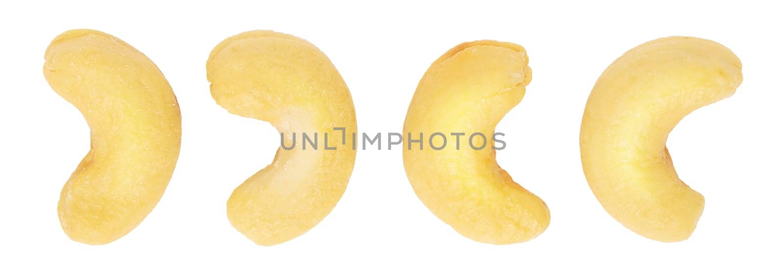 Some Cashew nuts on a white background