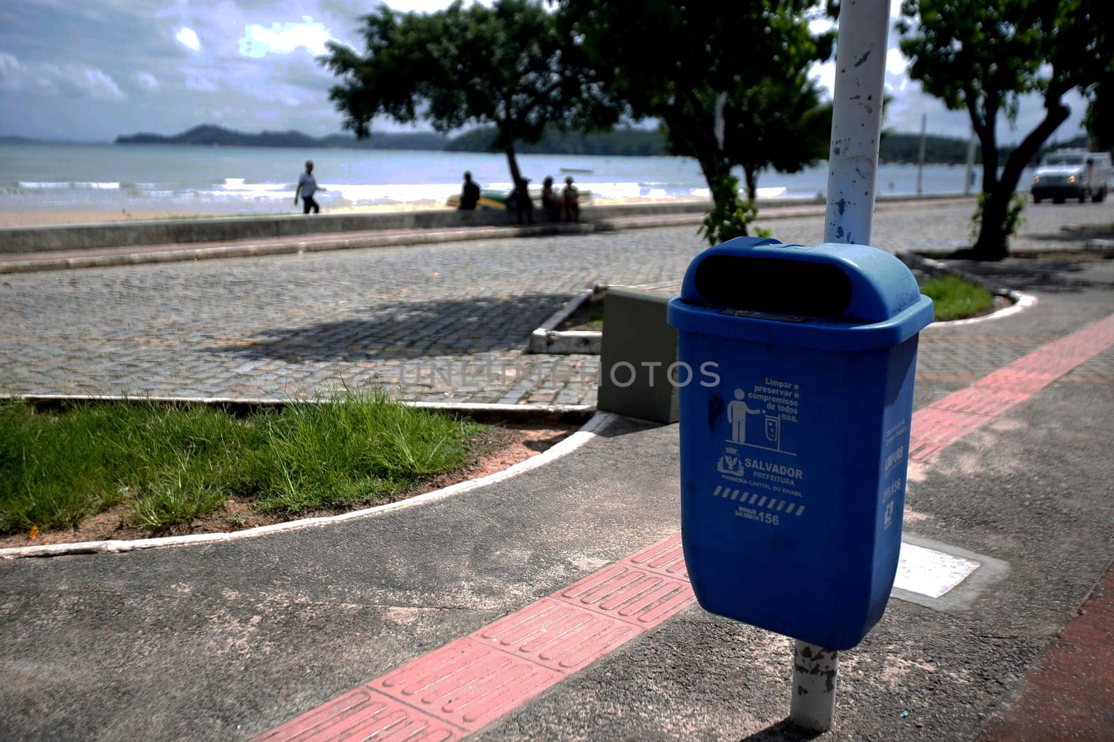 salvador, bahia / brazil - june 6, 2018: Dumpster provided by the city of Salvador is seen close to Santome beach.