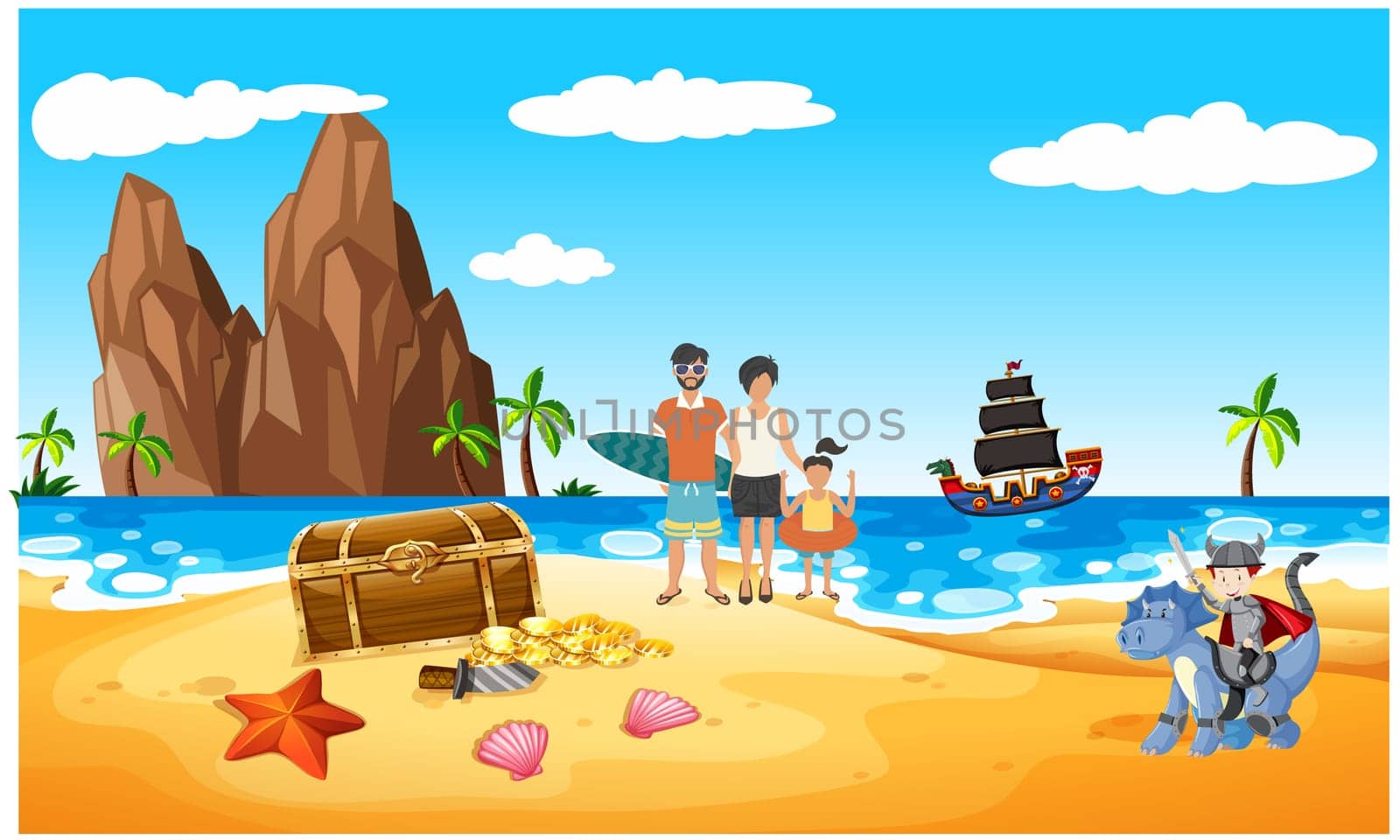 beach view on sunny day with ship
