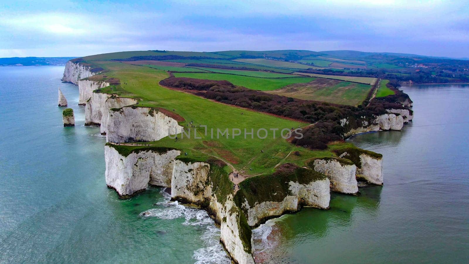 Old Harry Rocks in England - aerial view