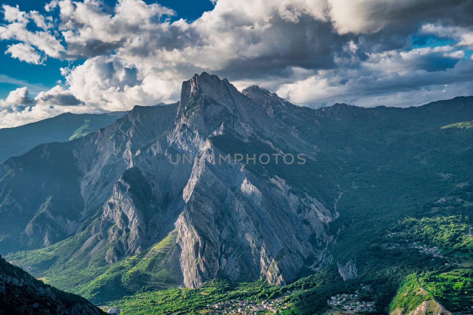 a view of valley de la Maurienne, french Alps mountains