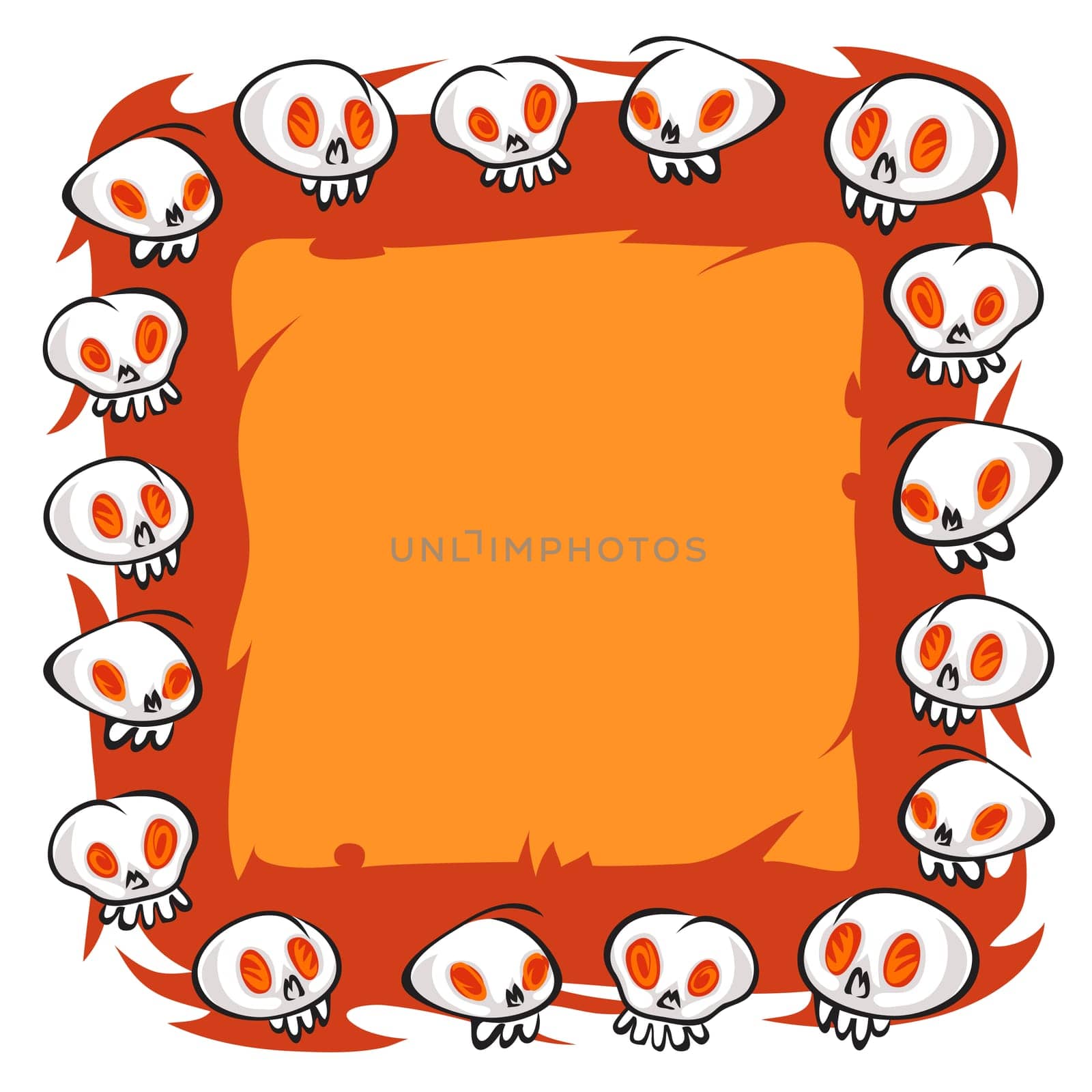 Cartoon Skulls Square Frame on White Background. In the EPS file, each element is grouped separately. Isolated on White Background Clipping paths included in additional jpg format