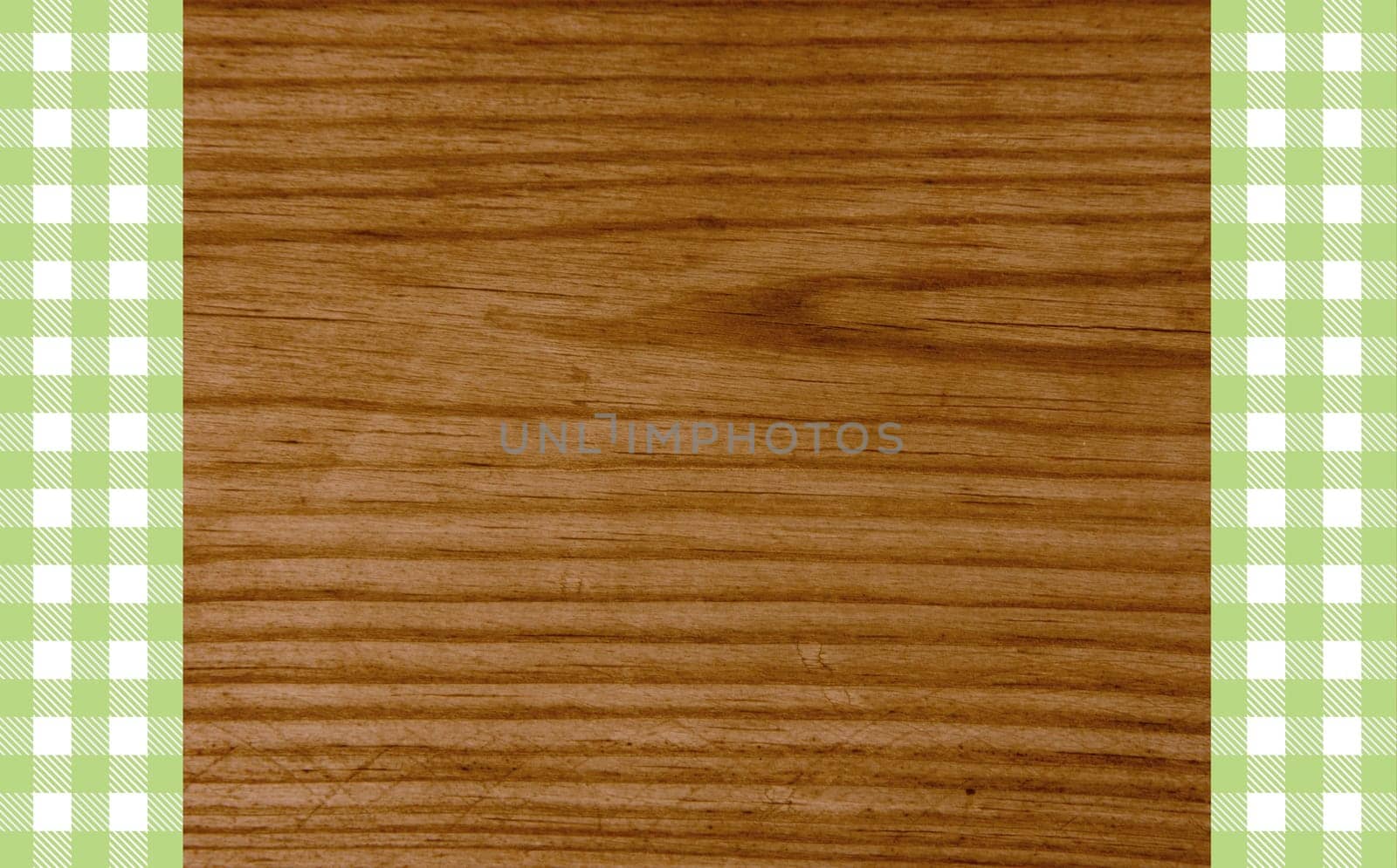 Wooden board with two green and white tablecloth stripes