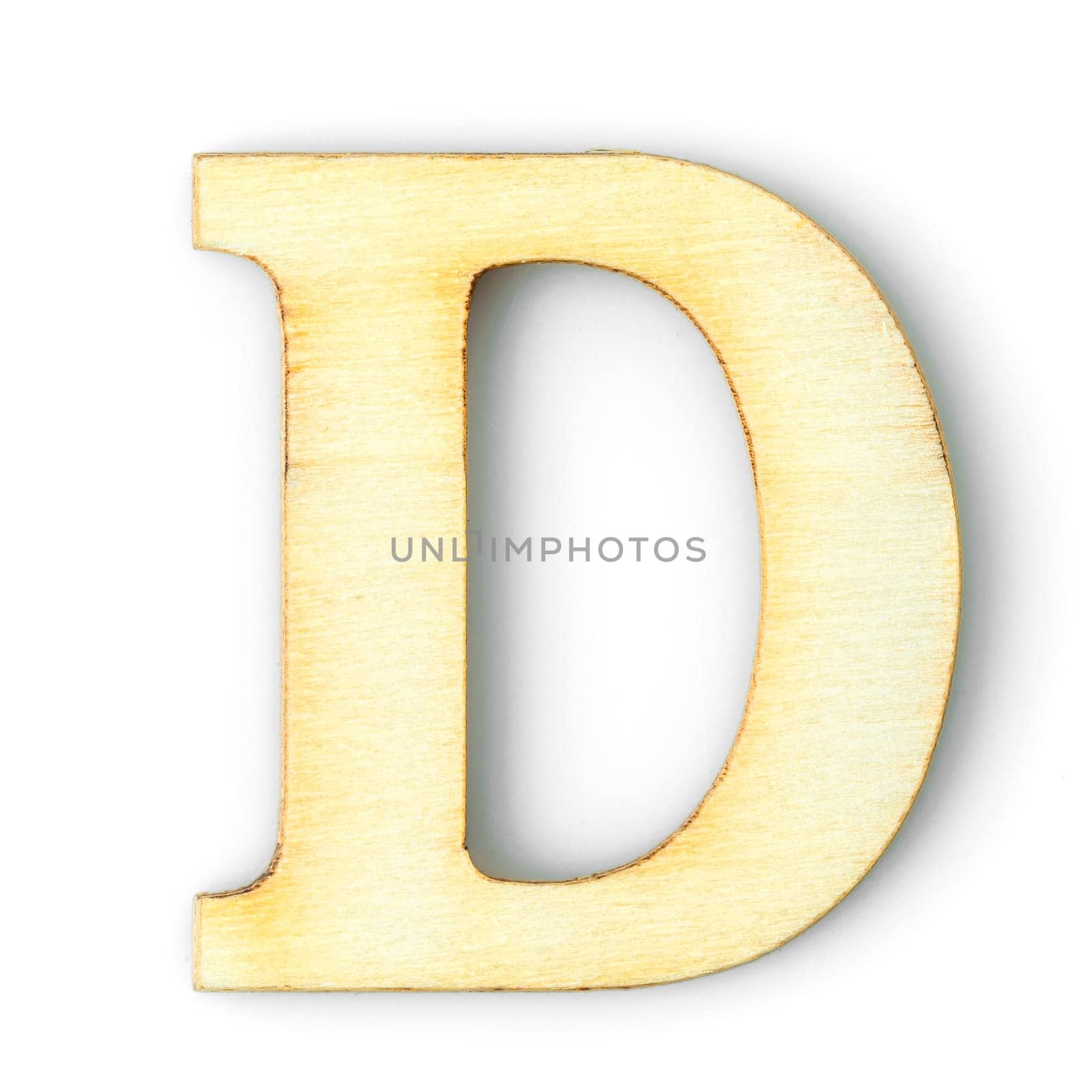 Wooden Alphabet study english letter with drop shadow on white background ,D