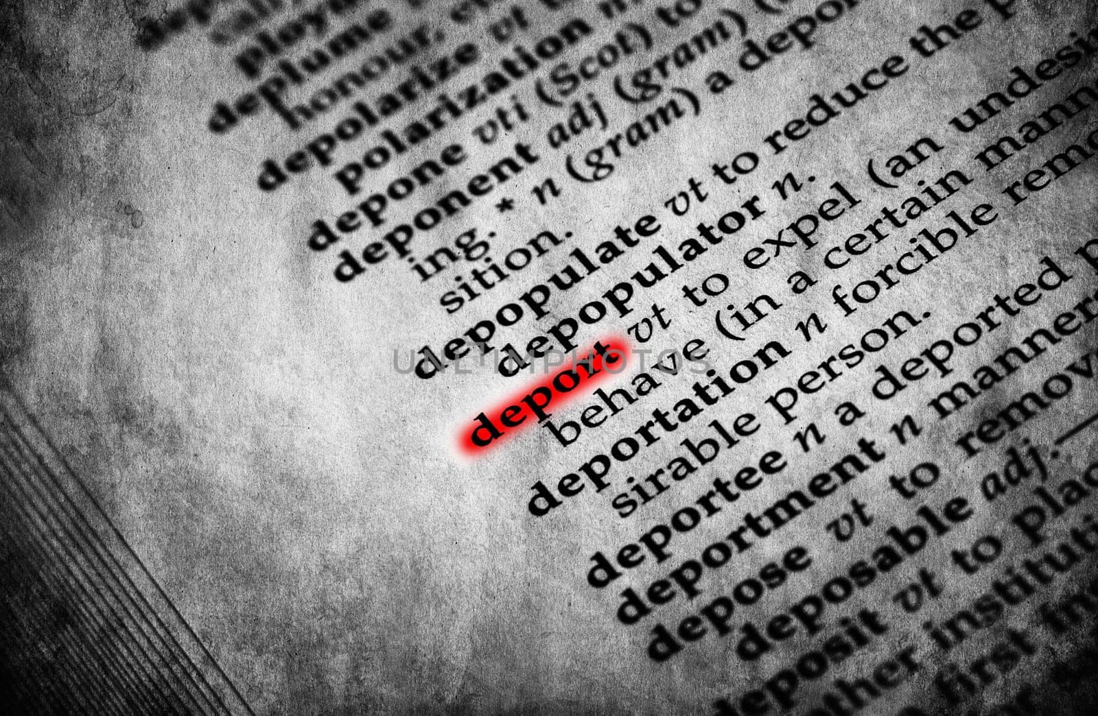 Deport word in old textured dictionary