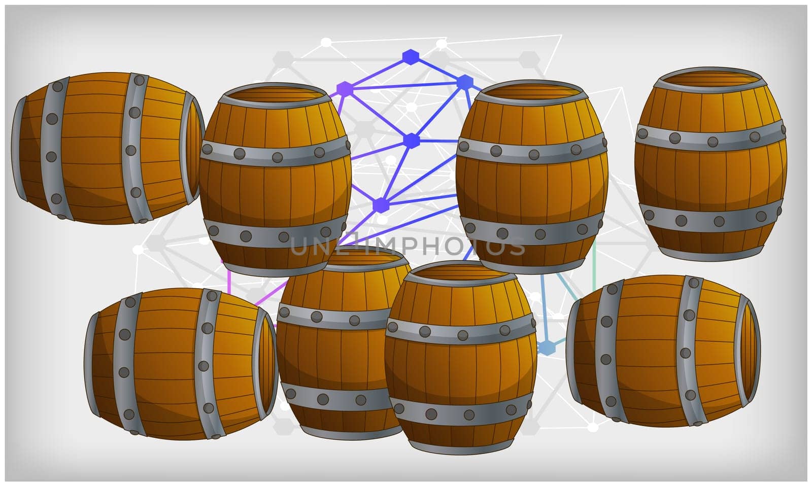 wooden whisky barrel on abstract art background