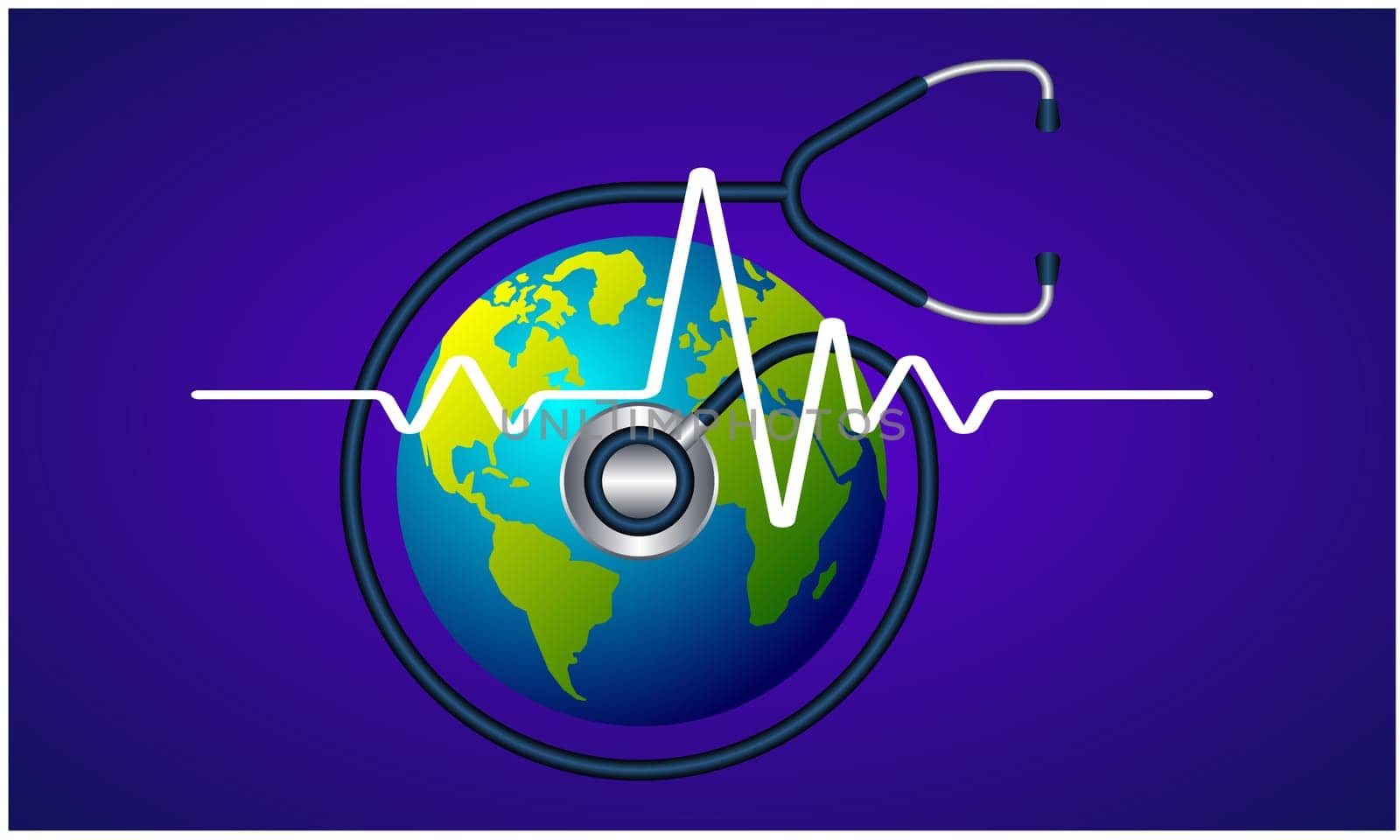 stethoscope checking heartbeat of earth on abstract background