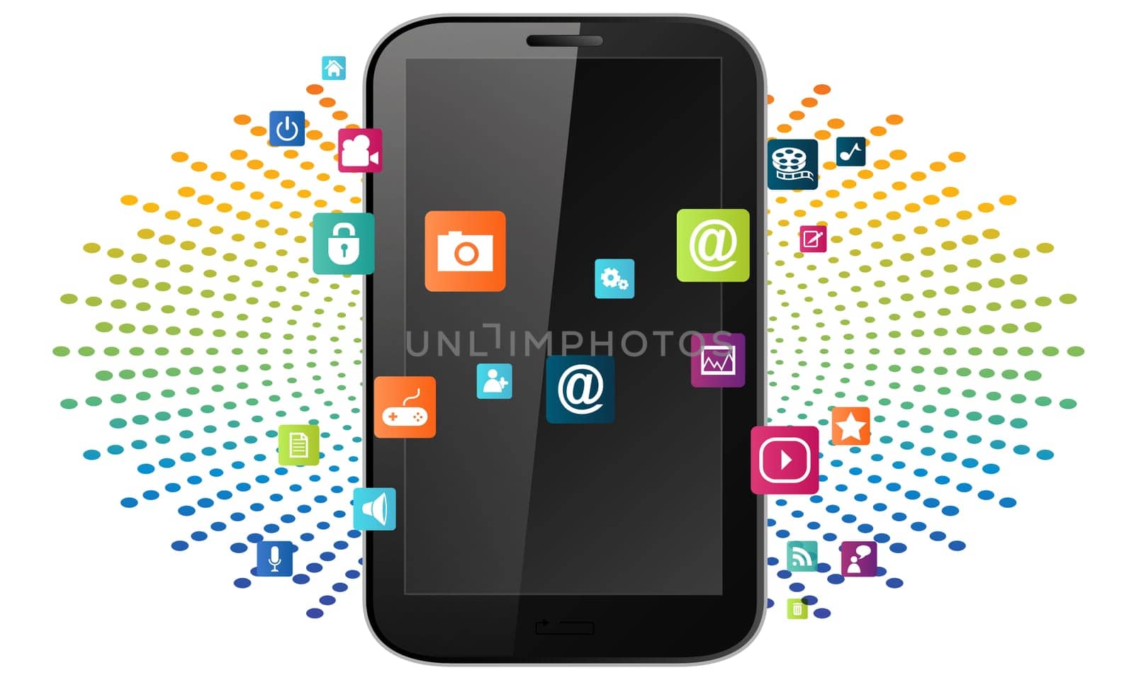 various applications for mobile devices on abstract background