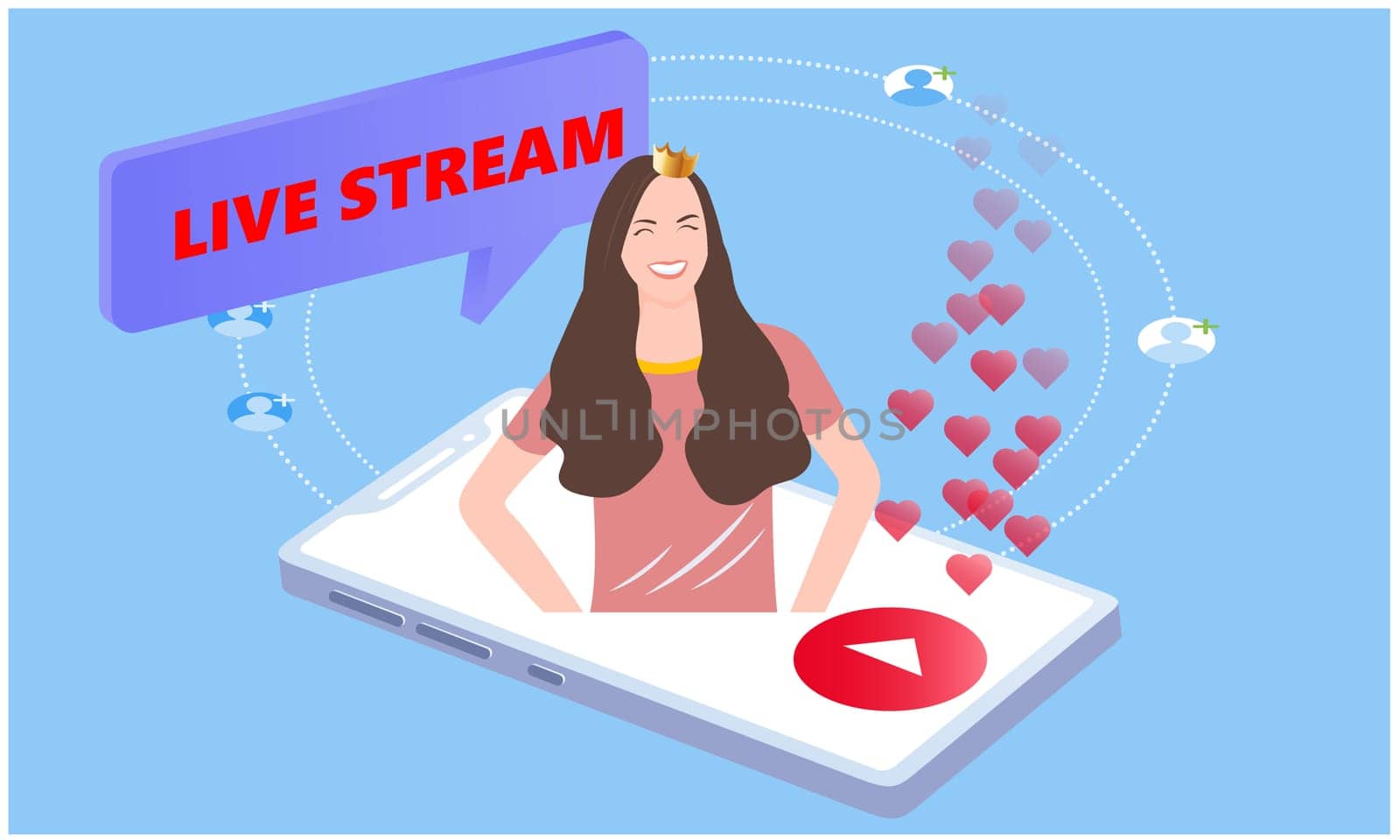 live stream playing in smart phone on abstract background