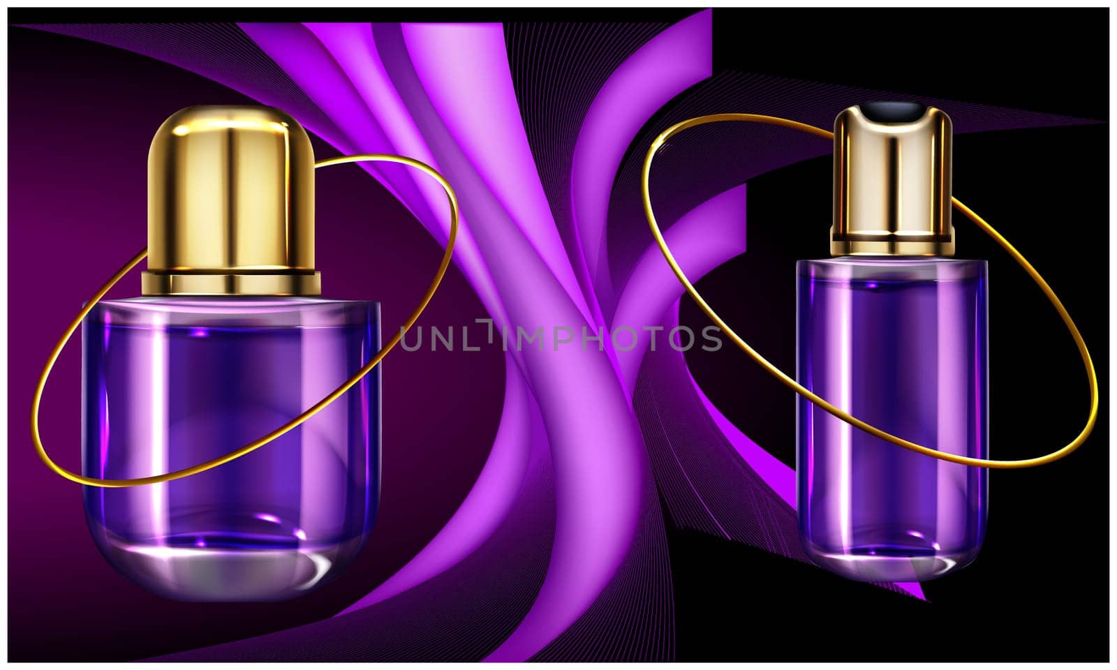 mock up illustration of couple perfume on purple waves background