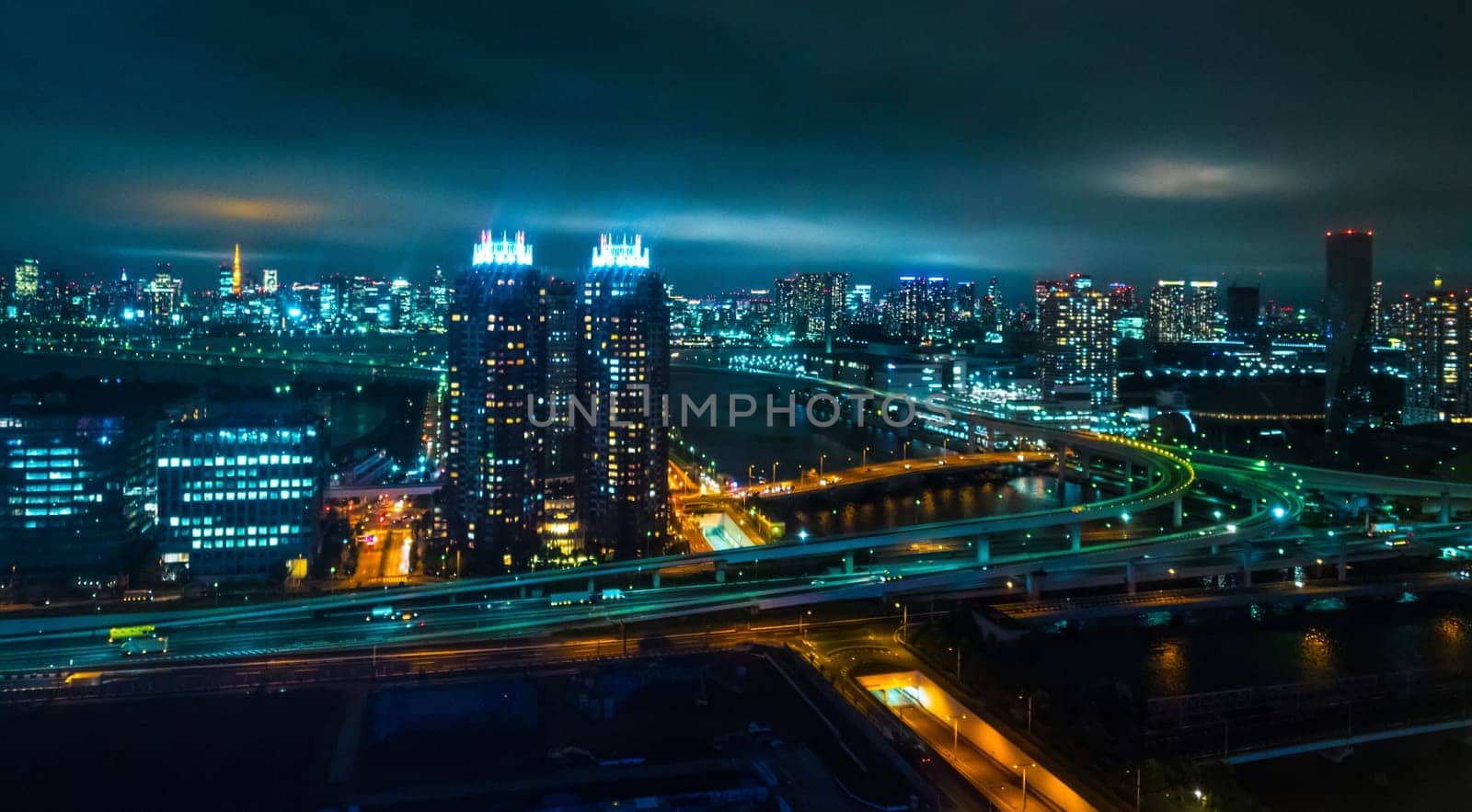Aerial view over Tokyo by night - beautiful city lights - TOKYO / JAPAN - JUNE 12, 2018