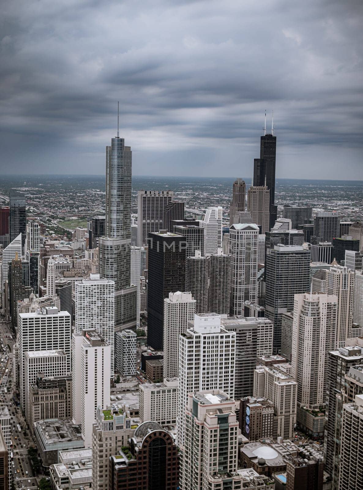 Aerial view over Chicago on a cloudy day - travel photography