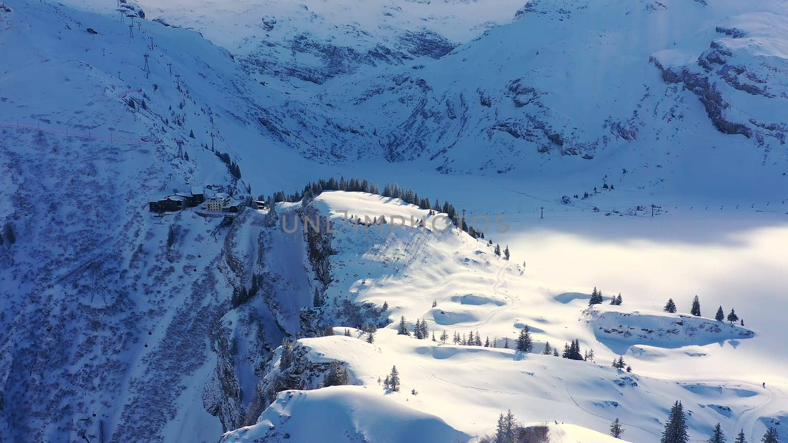 Wonderful snowy winter landscape in the Alps - aerial view - aerial photography