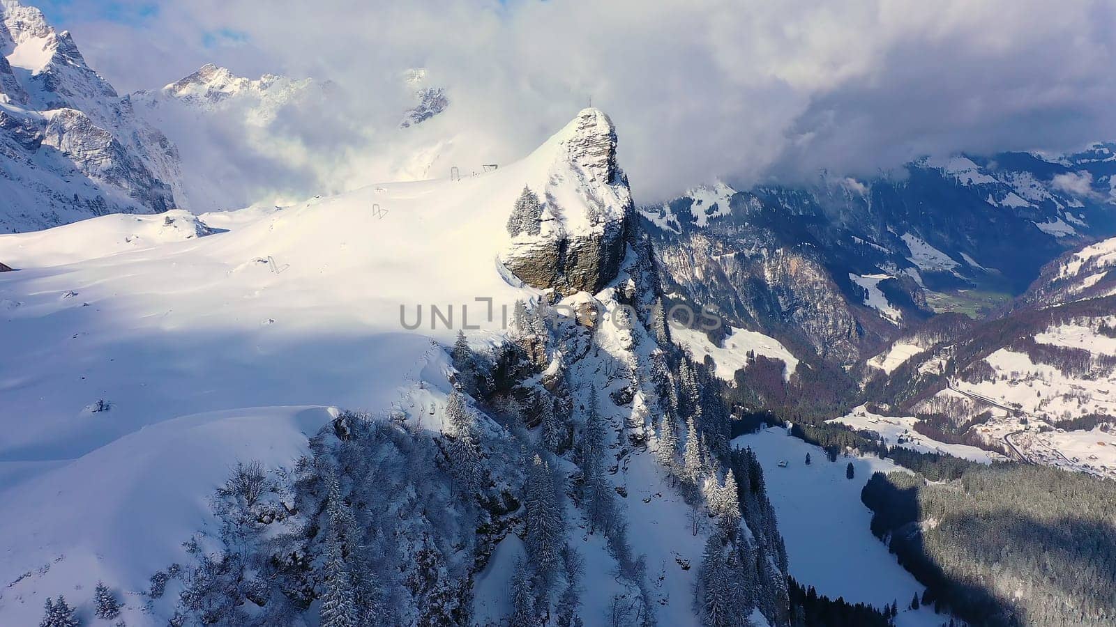 Wonderful snowy winter landscape in the Alps - aerial view - aerial photography