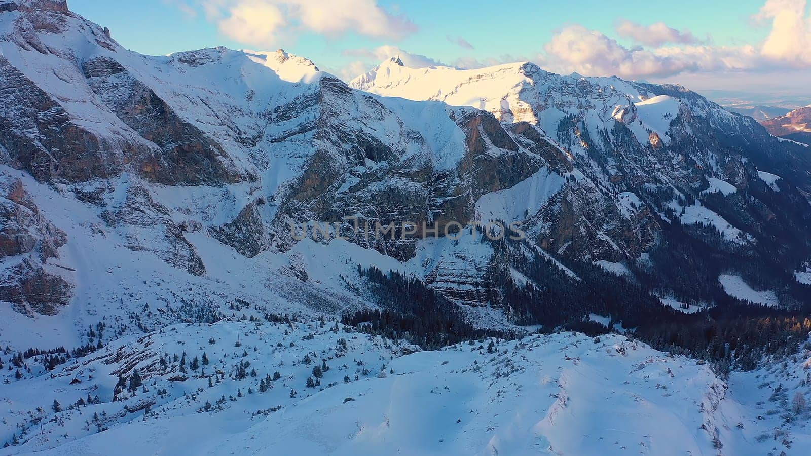 Wonderful snowy winter landscape in the Alps - aerial view - aerial photography