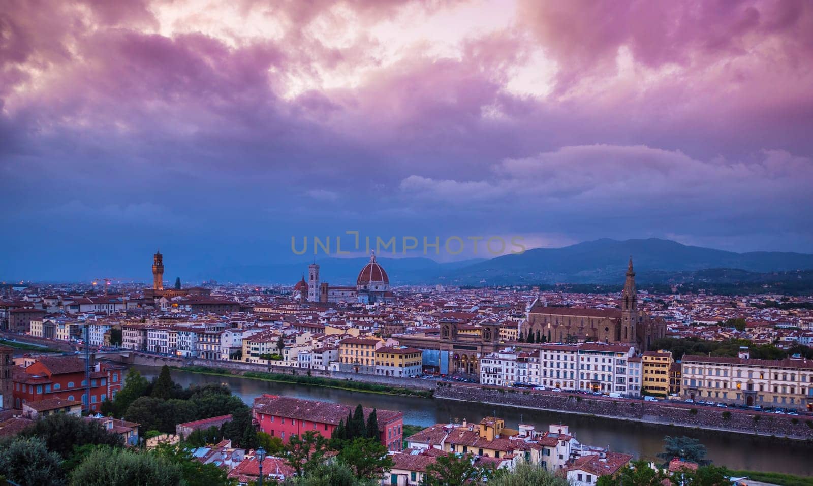 The city of Florence in the evening - panoramic view - Tuscany, Italy