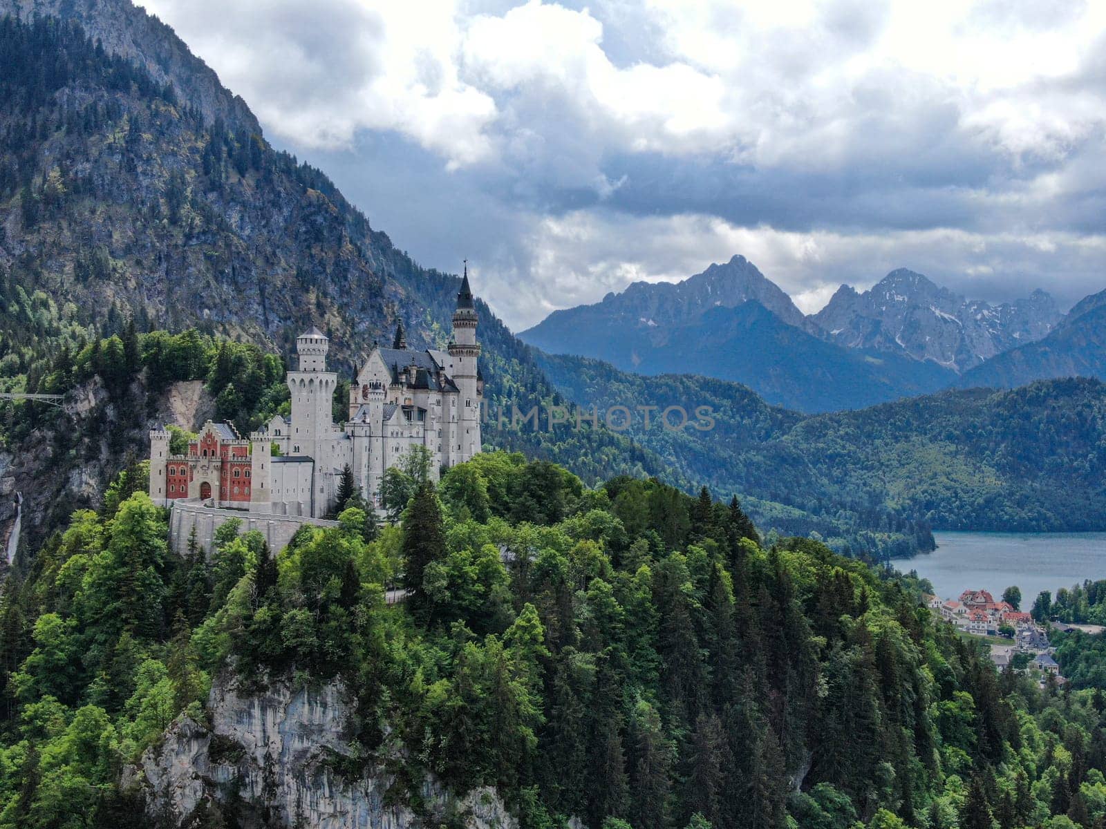 Famous Neuschwanstein Castle in Bavaria Germany - aerial photography
