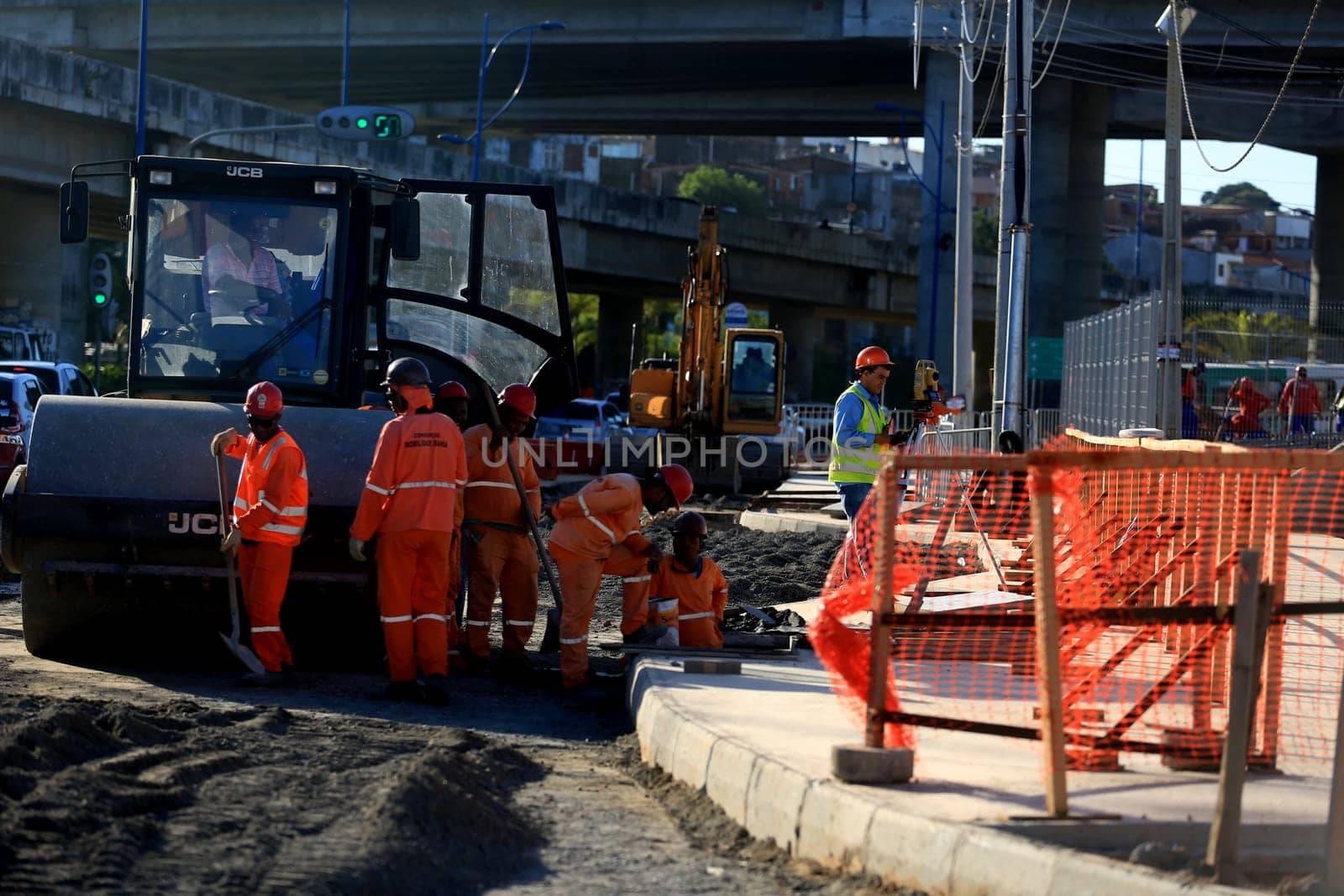 salvador, bahia / brazil - september 15, 2015: workers are seen working on the construction of the bus station next to the metro station in Ratula do Abacaxi in the city of Salvador...