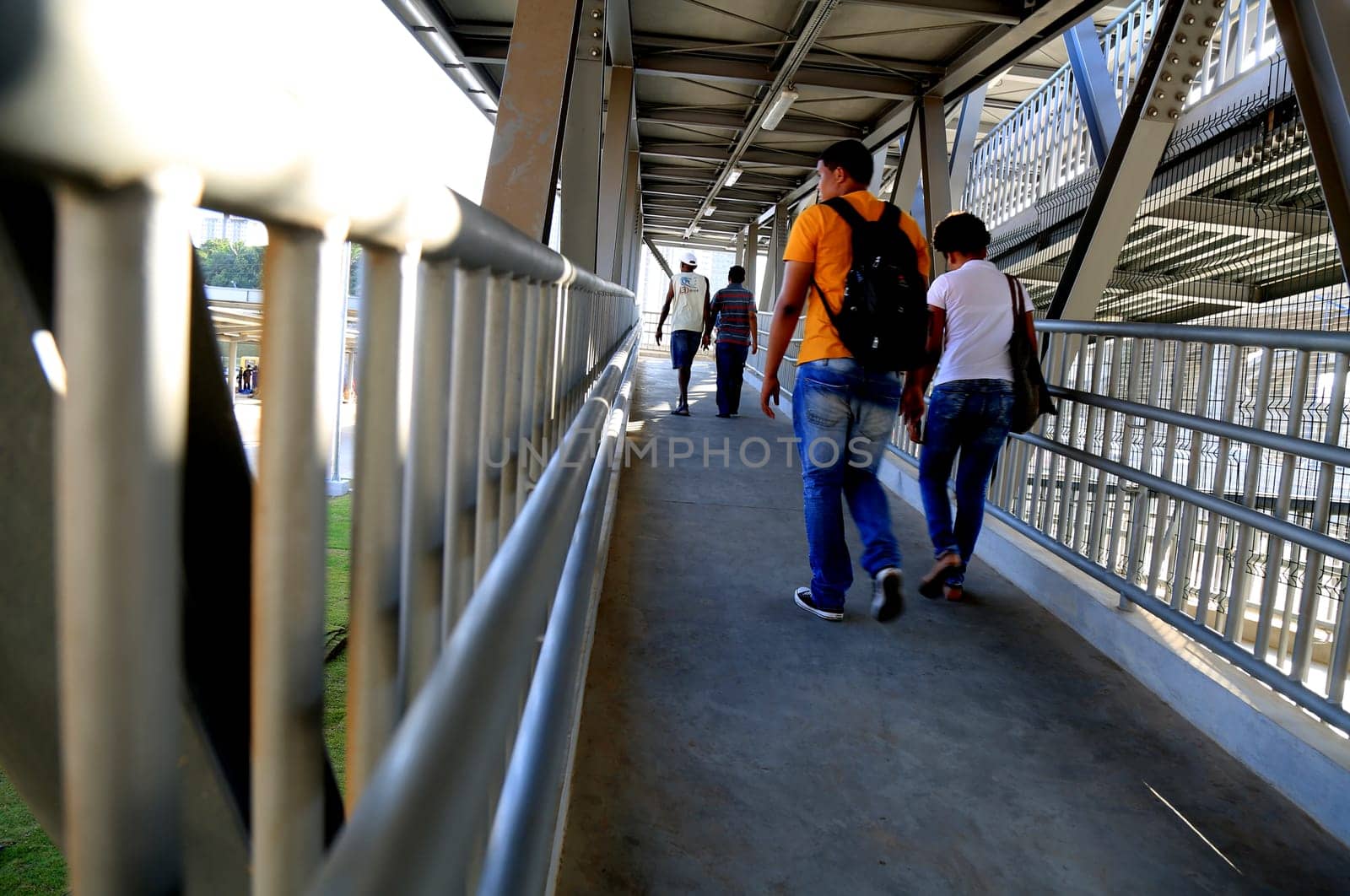 salvador, bahia / brazil - september 23, 2015: people are seen on the access walkway to the bus station next to the metro station in Rotula do Abacaxi in the city of Salvador.