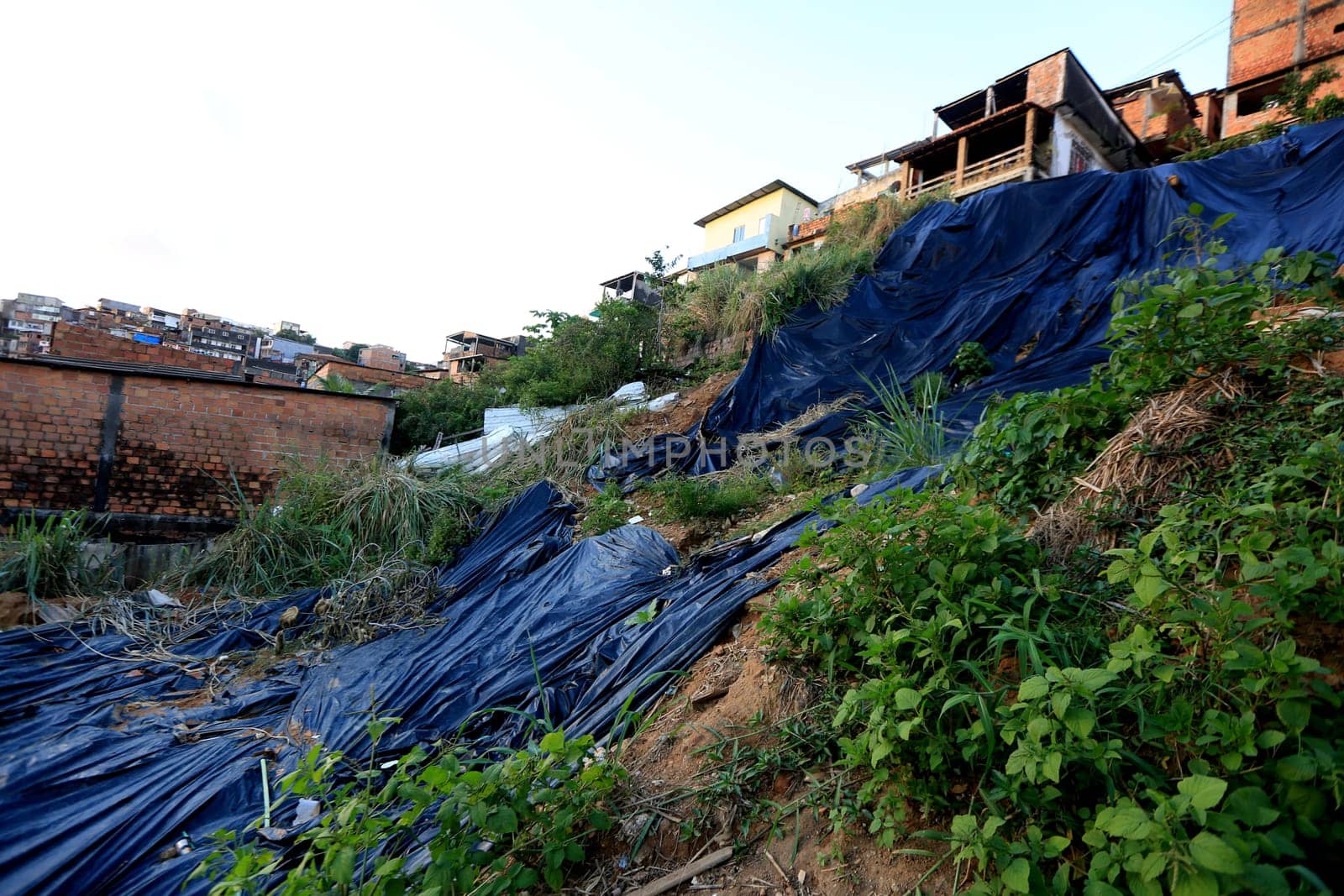 salvador, bahia / brazil - september 15, 2015: View of the hillside in the Morro do Marotinho community, in the Bom Jua neighborhood in the city of Salvador. On site 4 people died in a landslide.