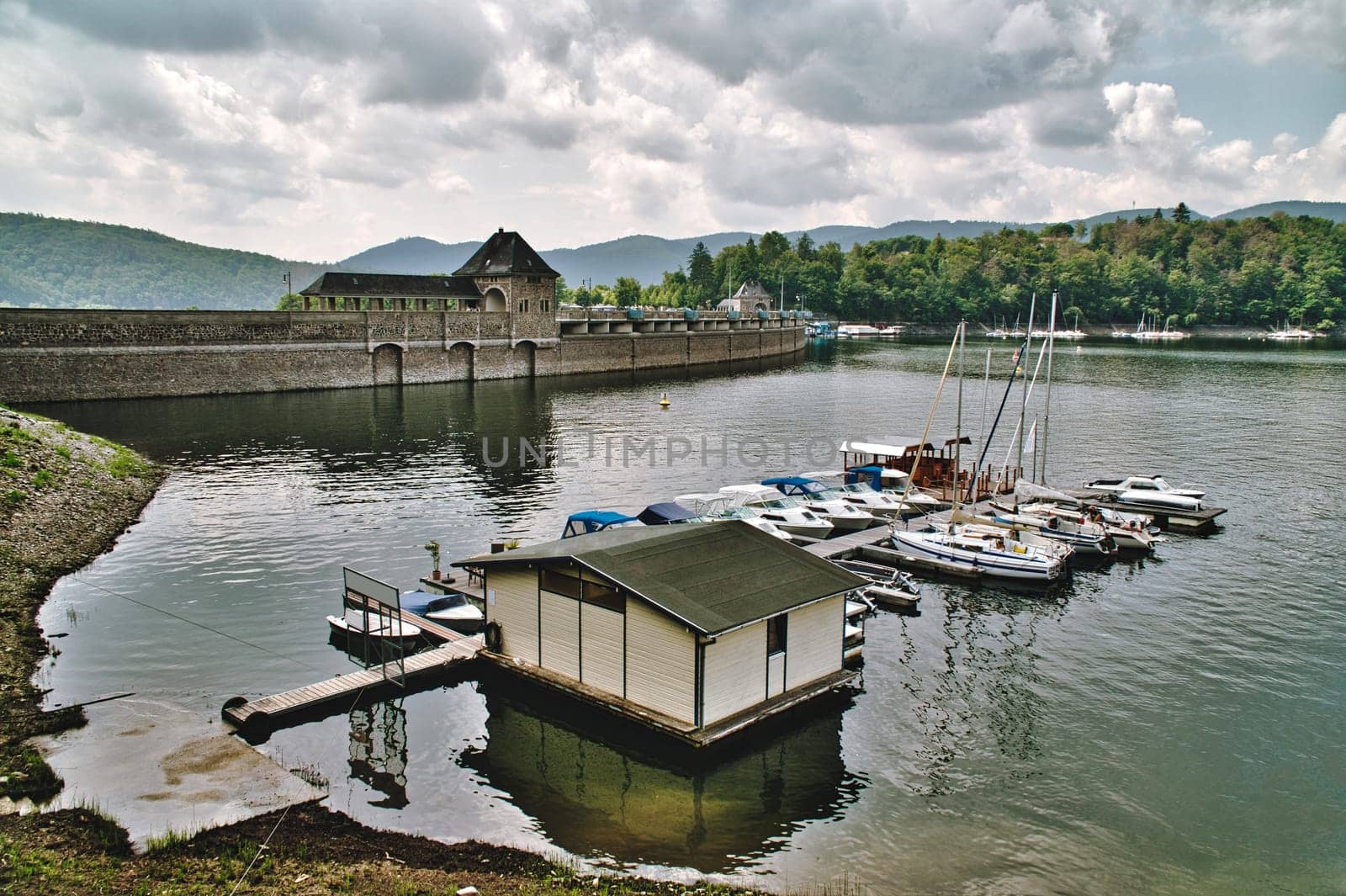 Edersee in North Hesse in Germany with Boats